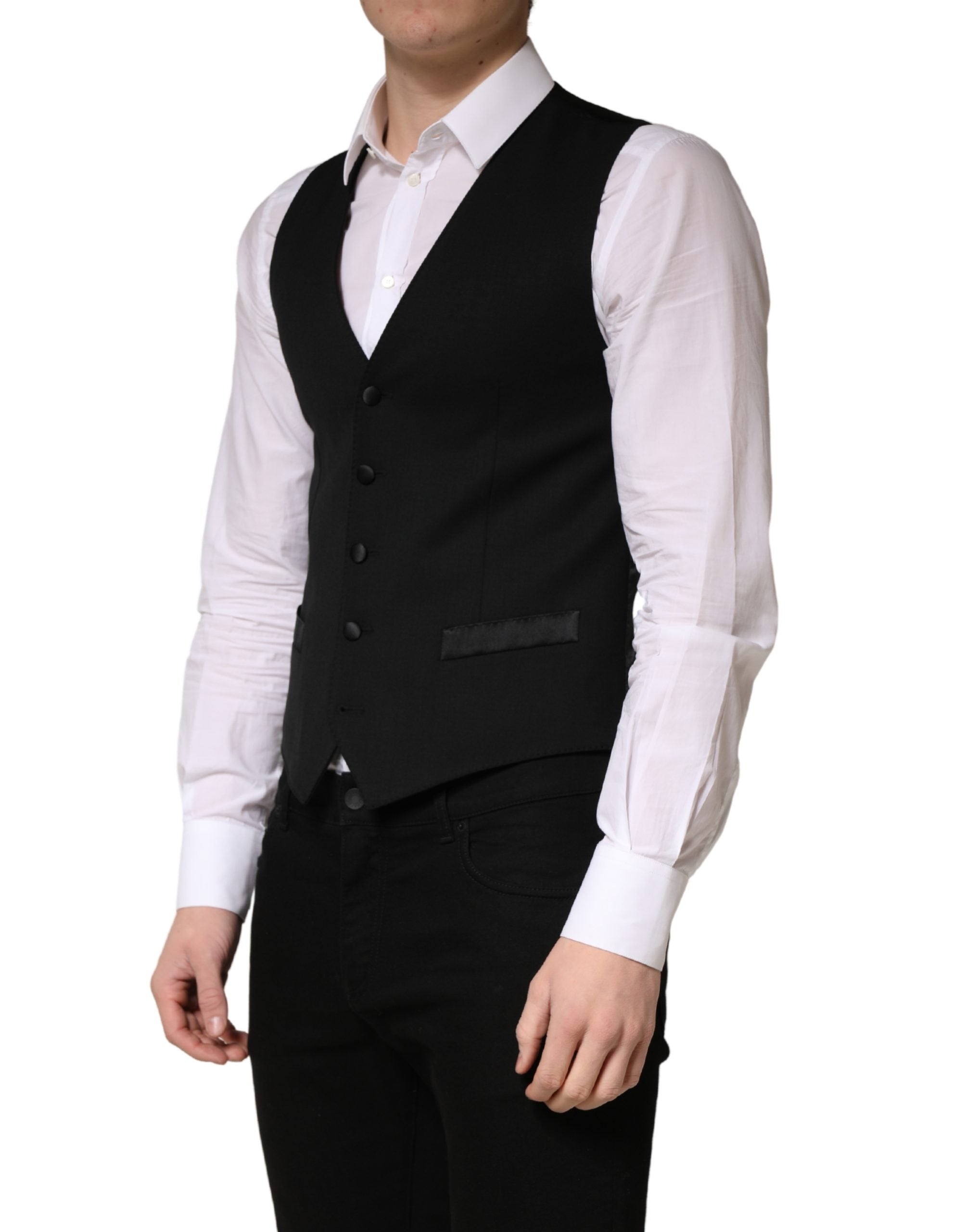 Dolce & Gabbana Schwarzer Woll-Weste für Herren mit Einreiher