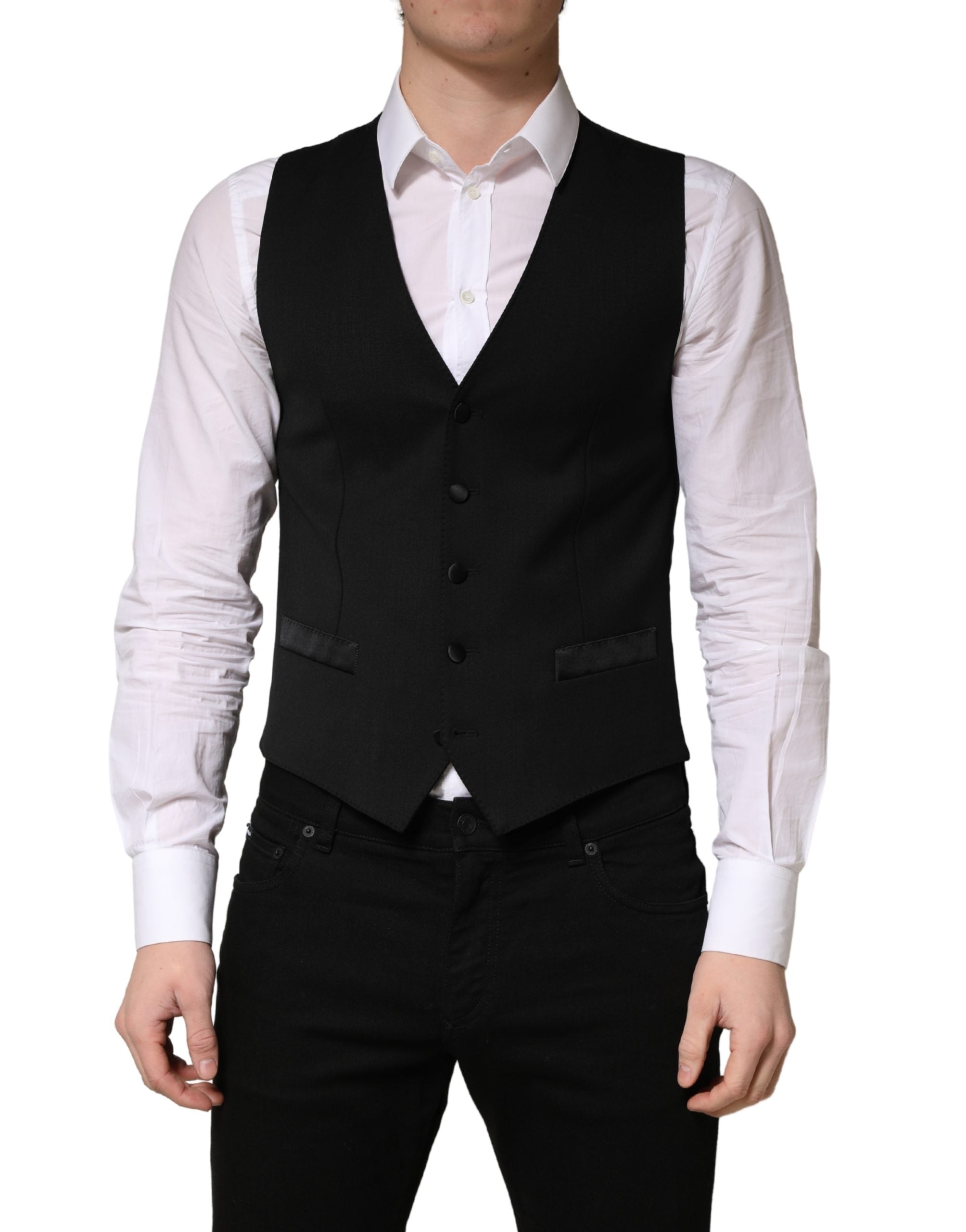 Dolce & Gabbana Schwarzer Woll-Weste für Herren mit Einreiher