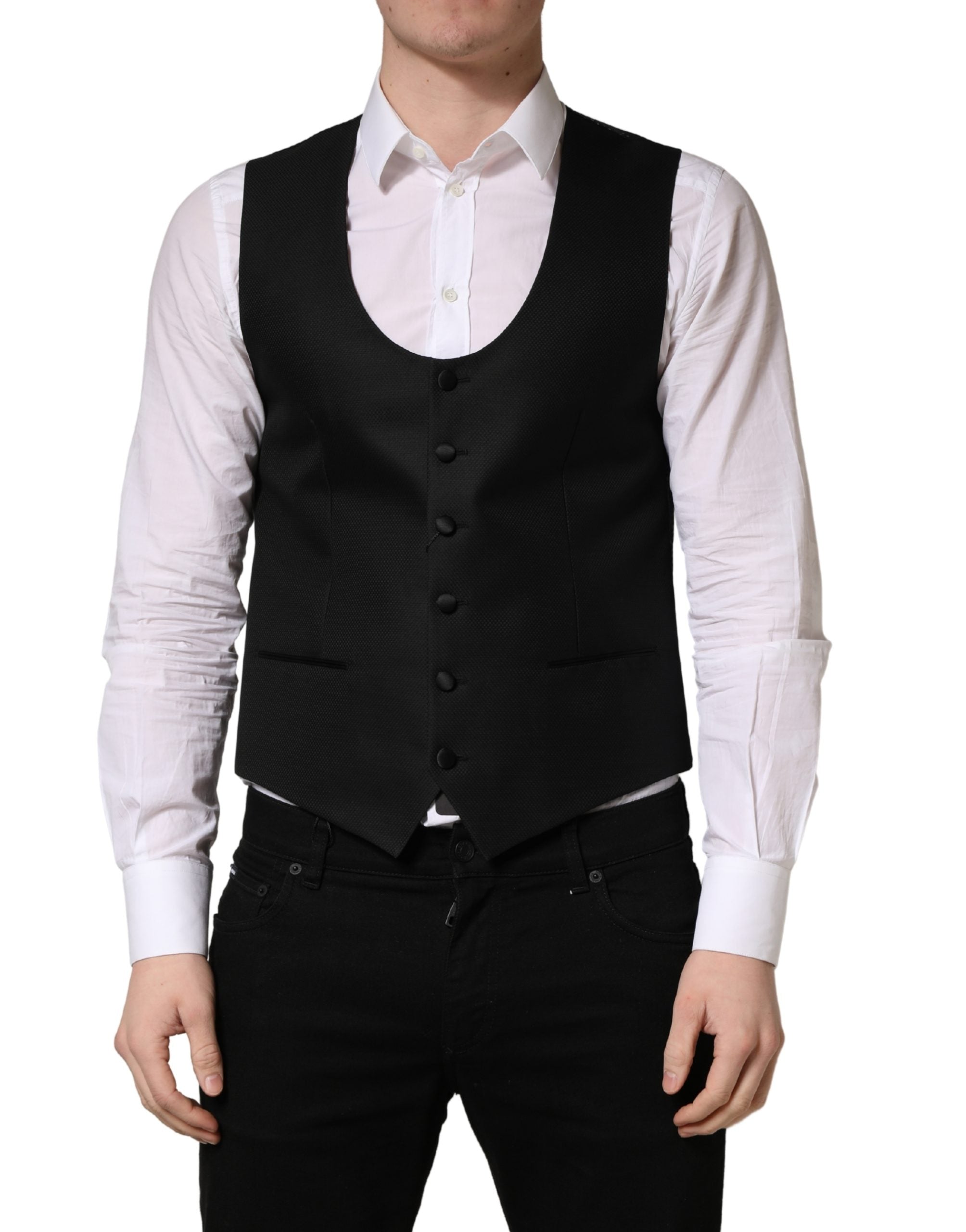 Dolce & Gabbana Schwarze Wollweste mit schmaler Passform