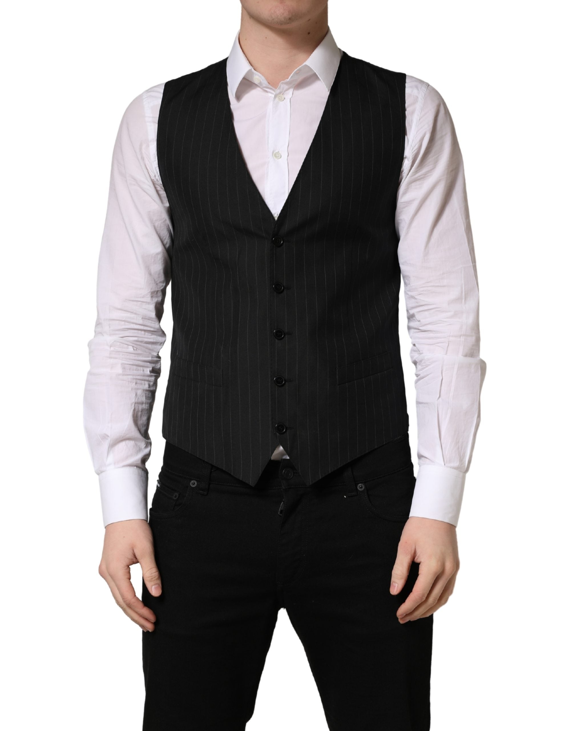 Dolce & Gabbana Schwarze Weste mit Streifen, einreihig