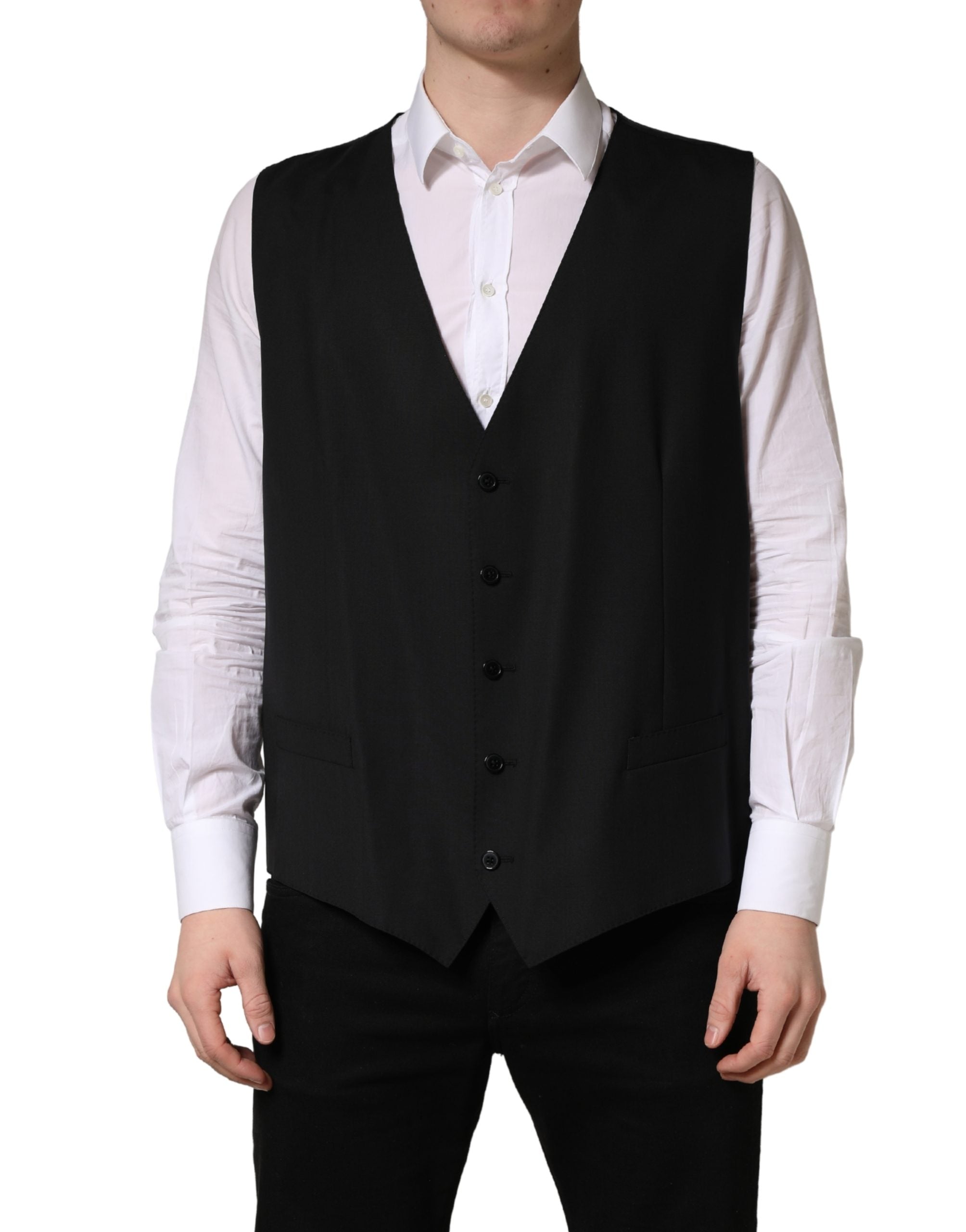 Dolce & Gabbana Schwarze Wollweste mit schmaler Passform