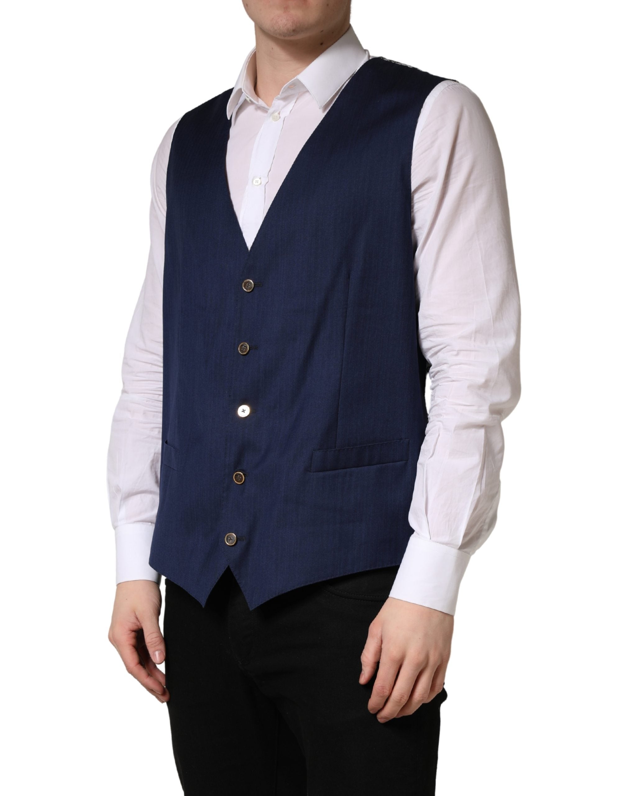 Dolce & Gabbana Marineblaue Wollweste für formelle Anlässe