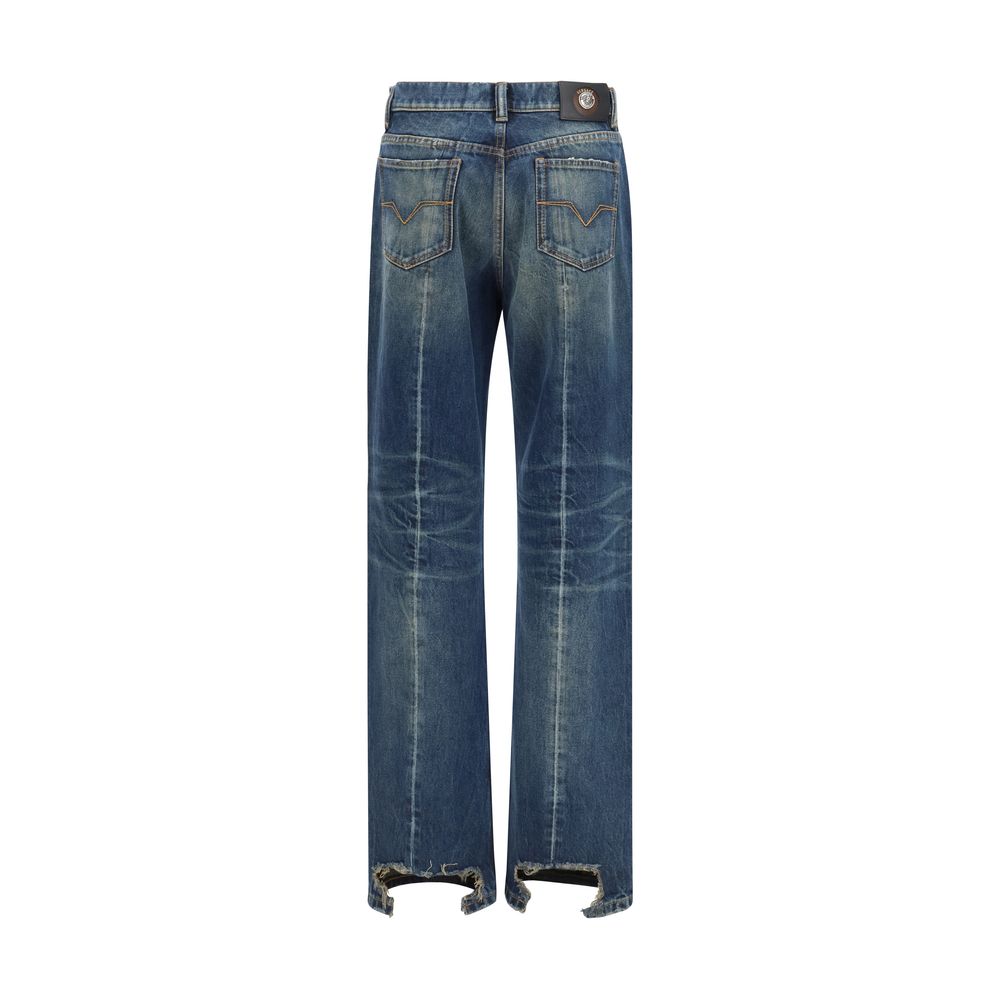 Versace Blaue Jeans aus Baumwolle im geraden Schnitt