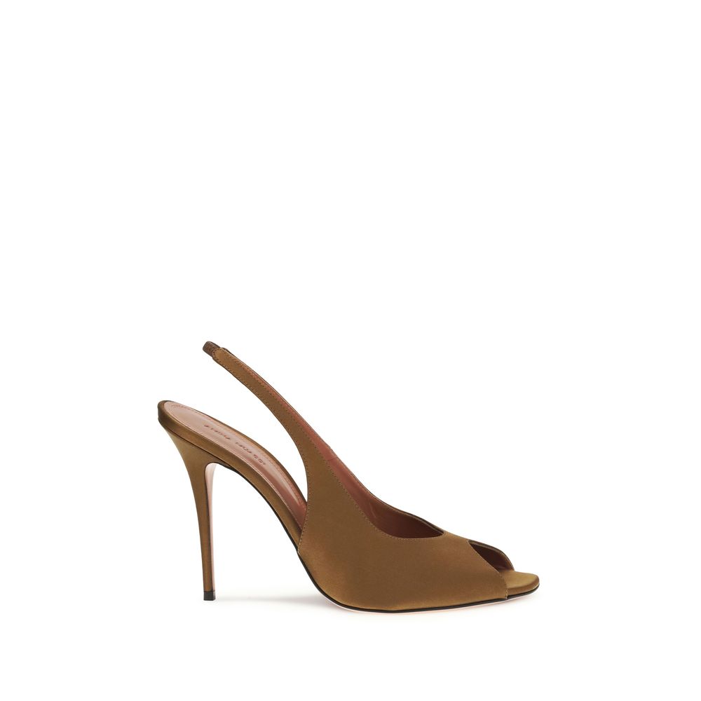 Amina Muaddi Braune Stilettosandalen aus Seide