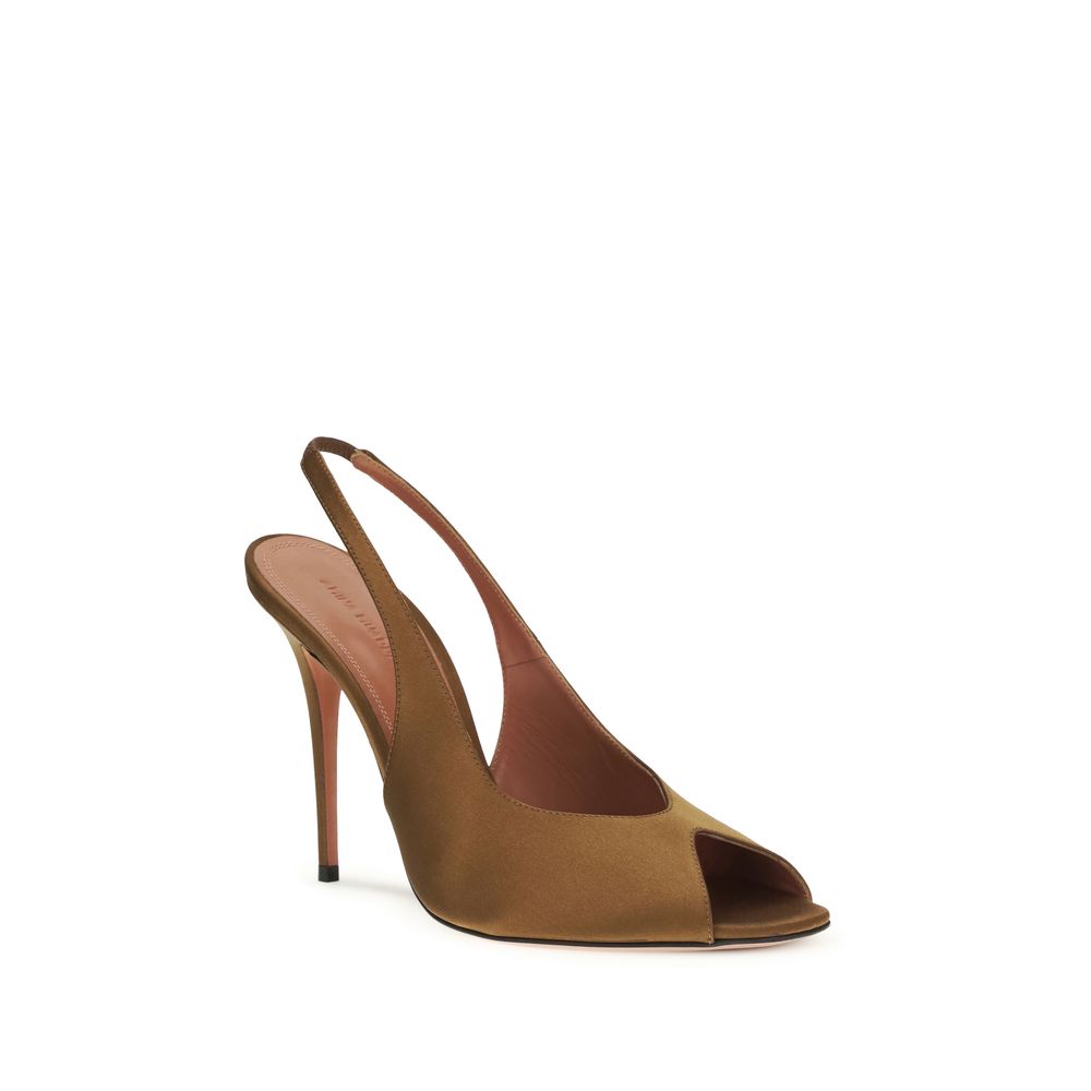 Amina Muaddi Braune Stilettosandalen aus Seide