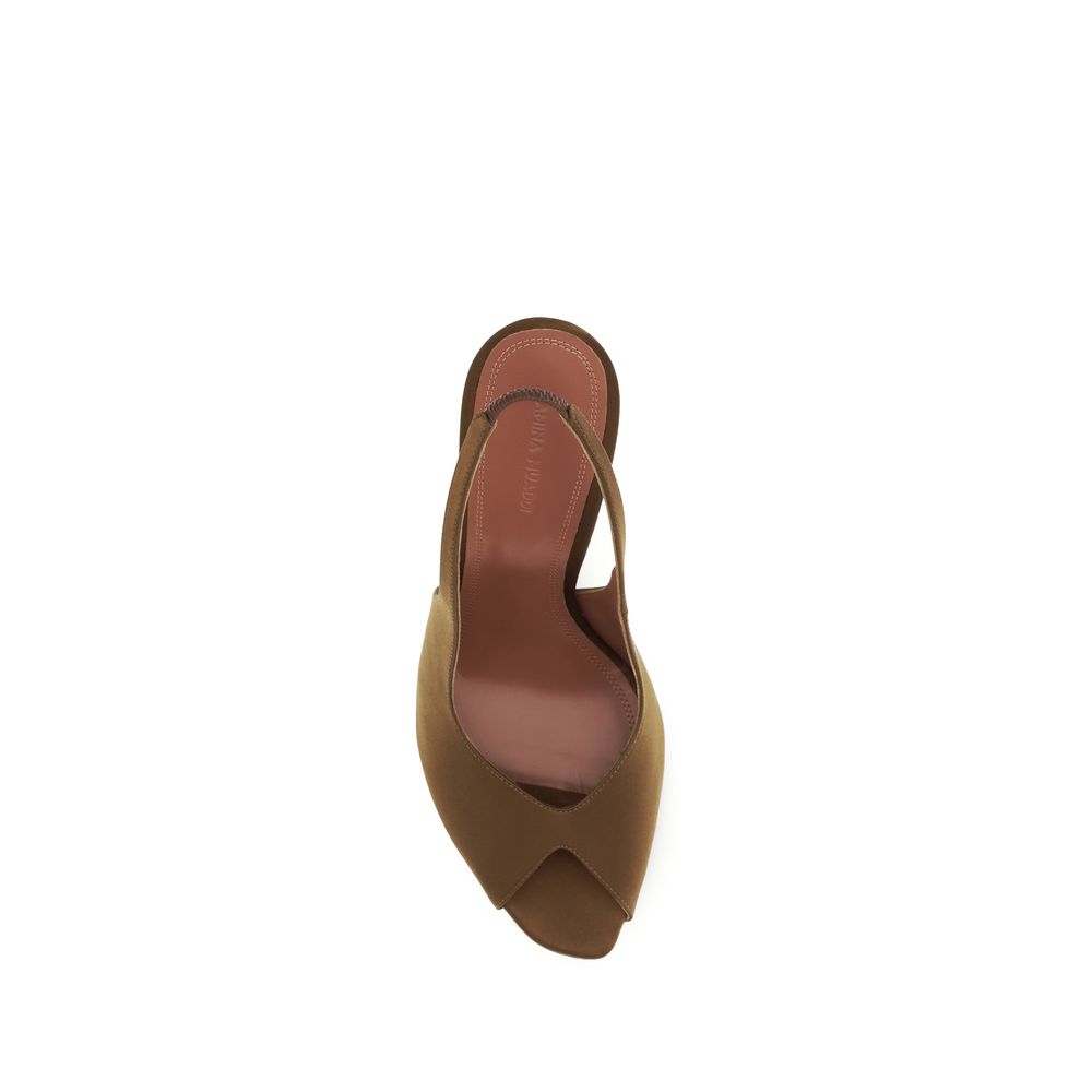 Amina Muaddi Braune Stilettosandalen aus Seide
