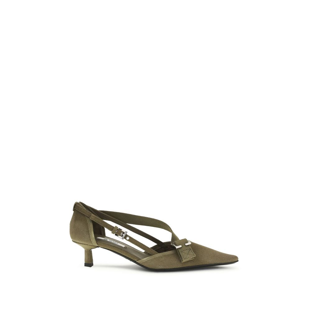 Prada Zweifarbige Pumps aus Baumwolle mit mittelhohem Absatz