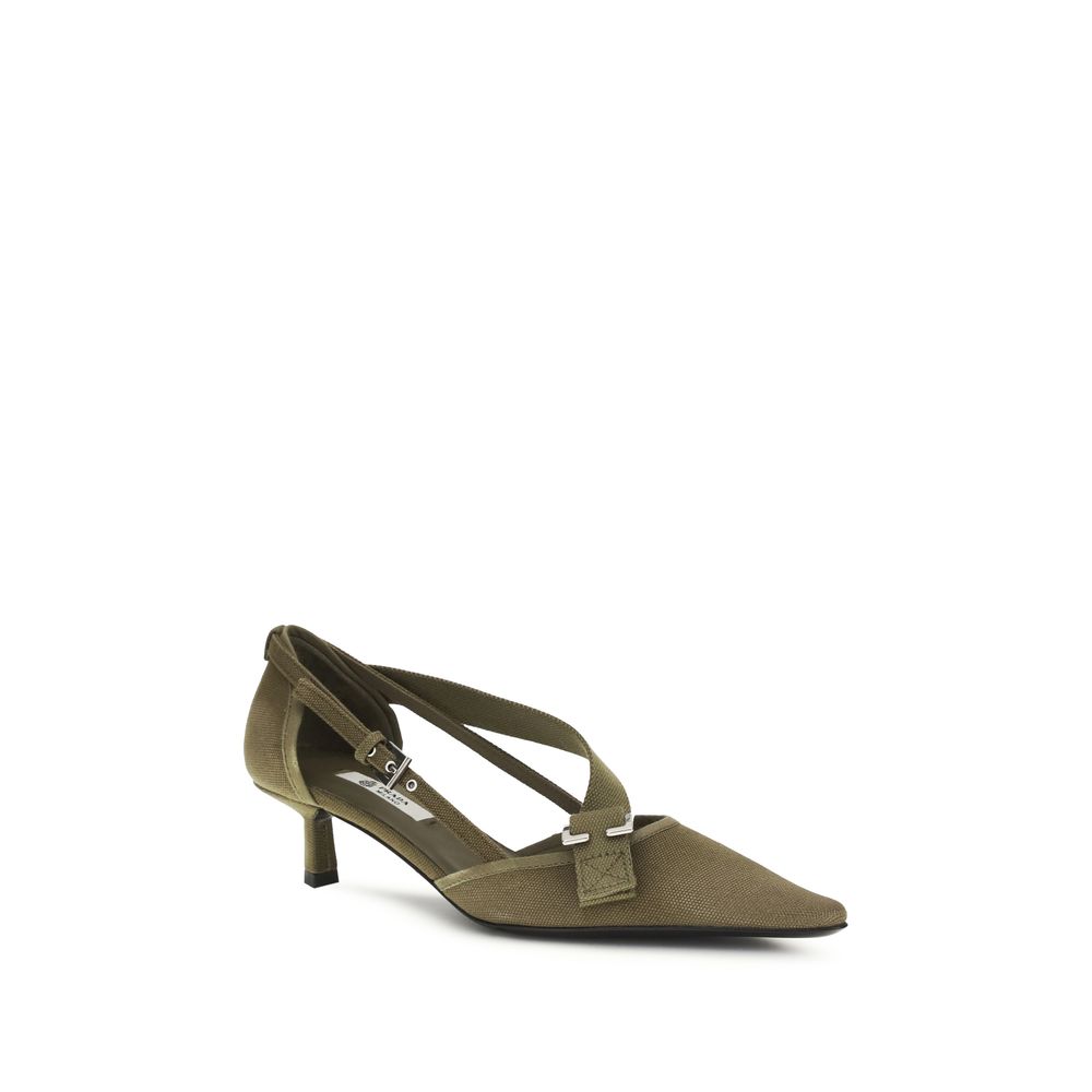 Prada Zweifarbige Pumps aus Baumwolle mit mittelhohem Absatz