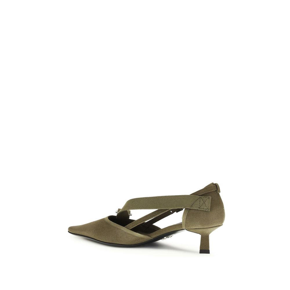 Prada Zweifarbige Pumps aus Baumwolle mit mittelhohem Absatz
