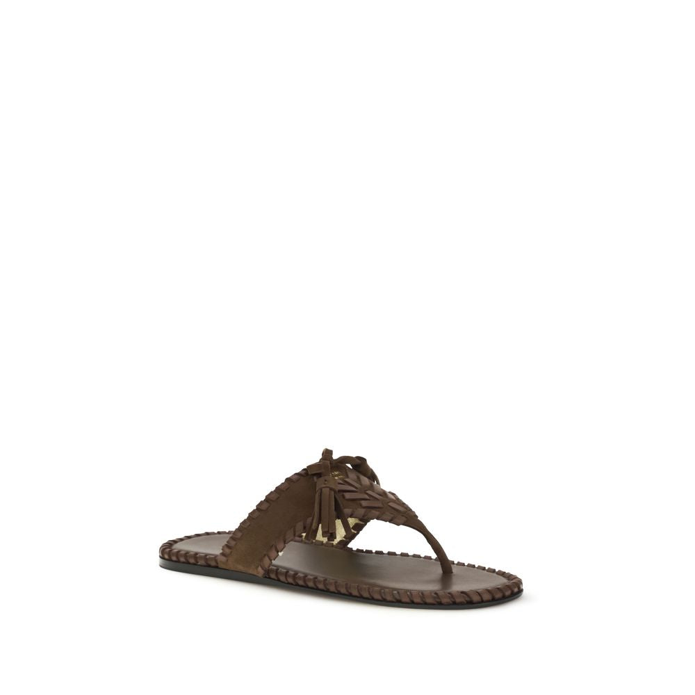 Prada Braune Kalbsleder Bos Taurus Flache Sandalen