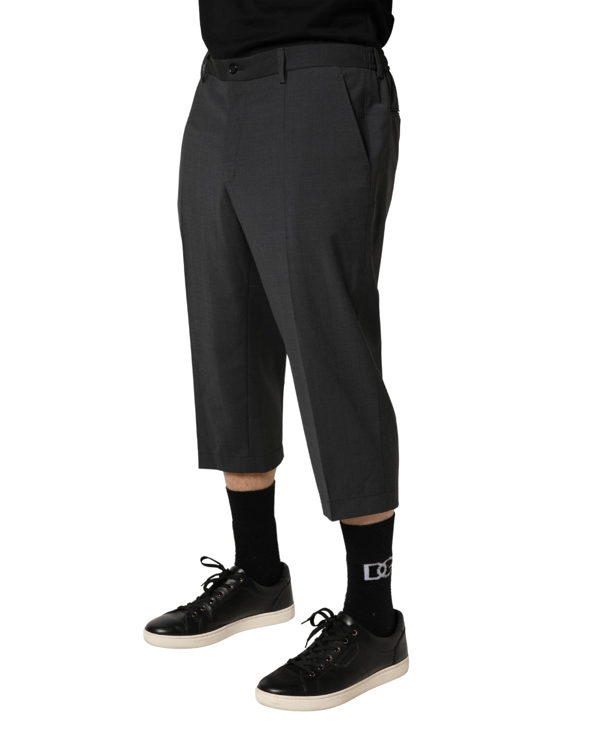 Dolce & Gabbana Dunkelgraue Woll-Chino-Hose in Cropped-Passform