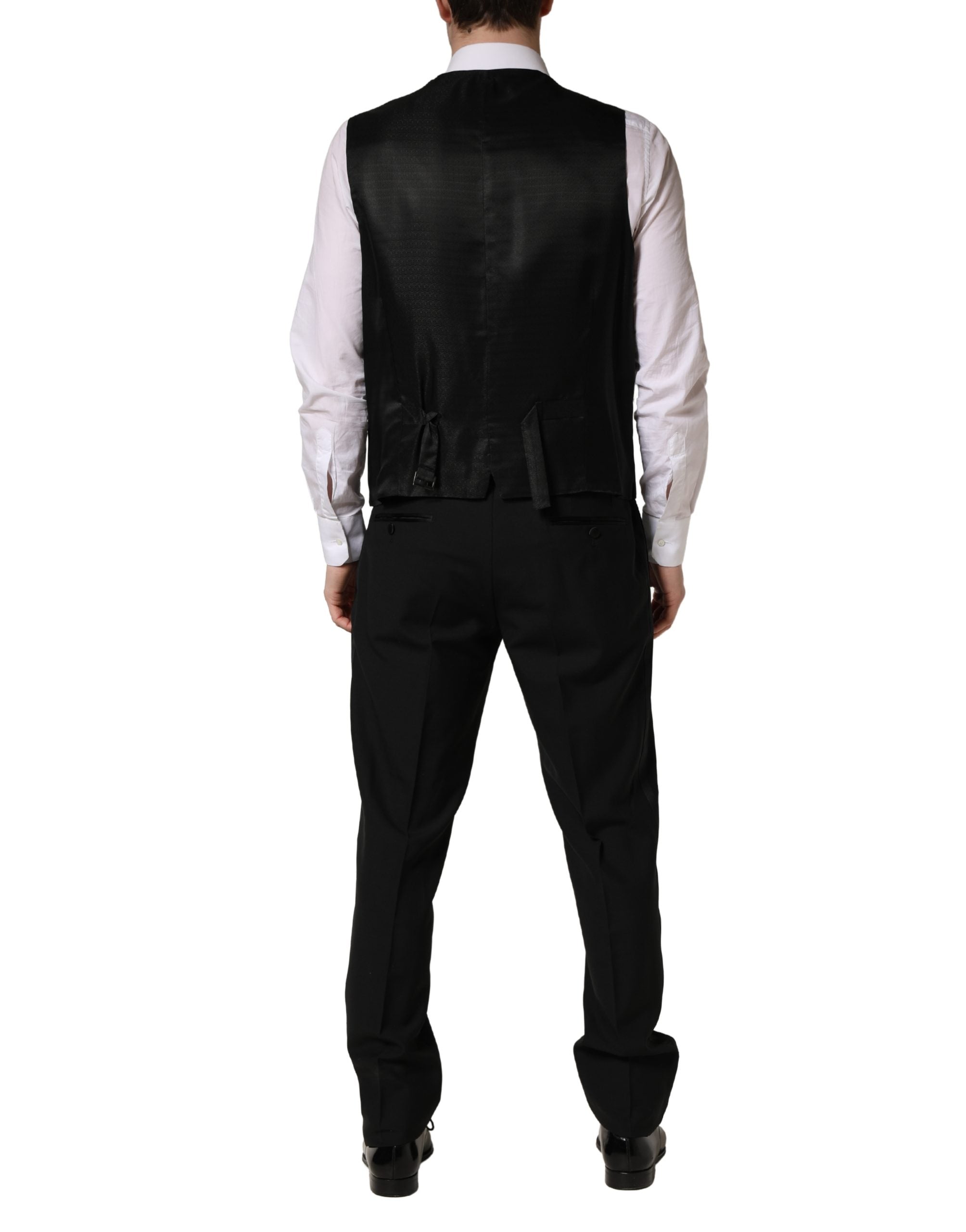 Dolce & Gabbana Schwarzer Wollseide Saxophon Slim Fit 3-teiliger Anzug