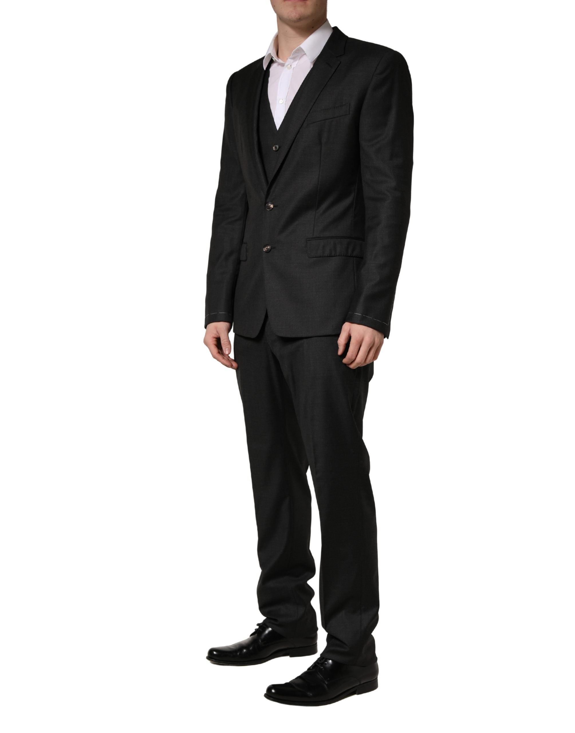Dolce & Gabbana Schwarzer Woll-Anzug im Slim Fit-Stil, 3-teilig für Herren
