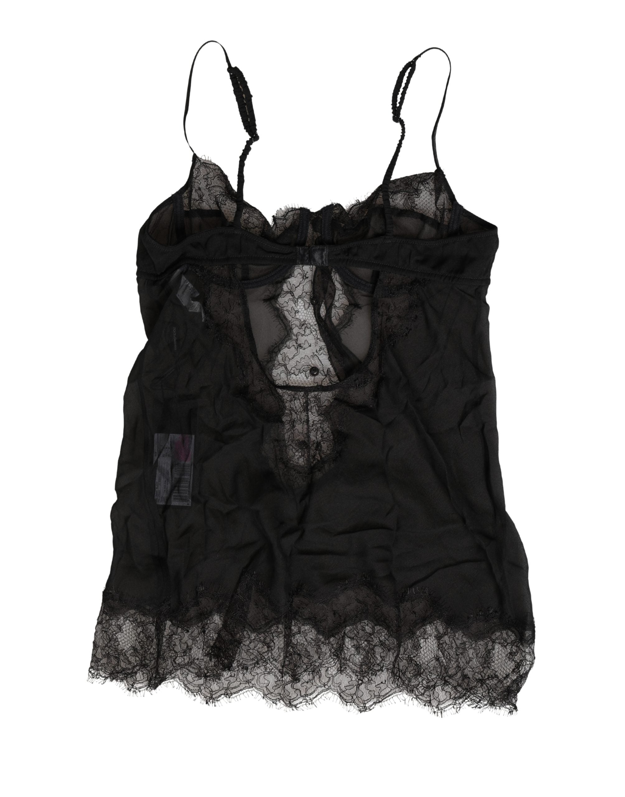 Dolce & Gabbana Schwarzes Seiden-Spitzen-Dessous-Chemise-Oberteil
