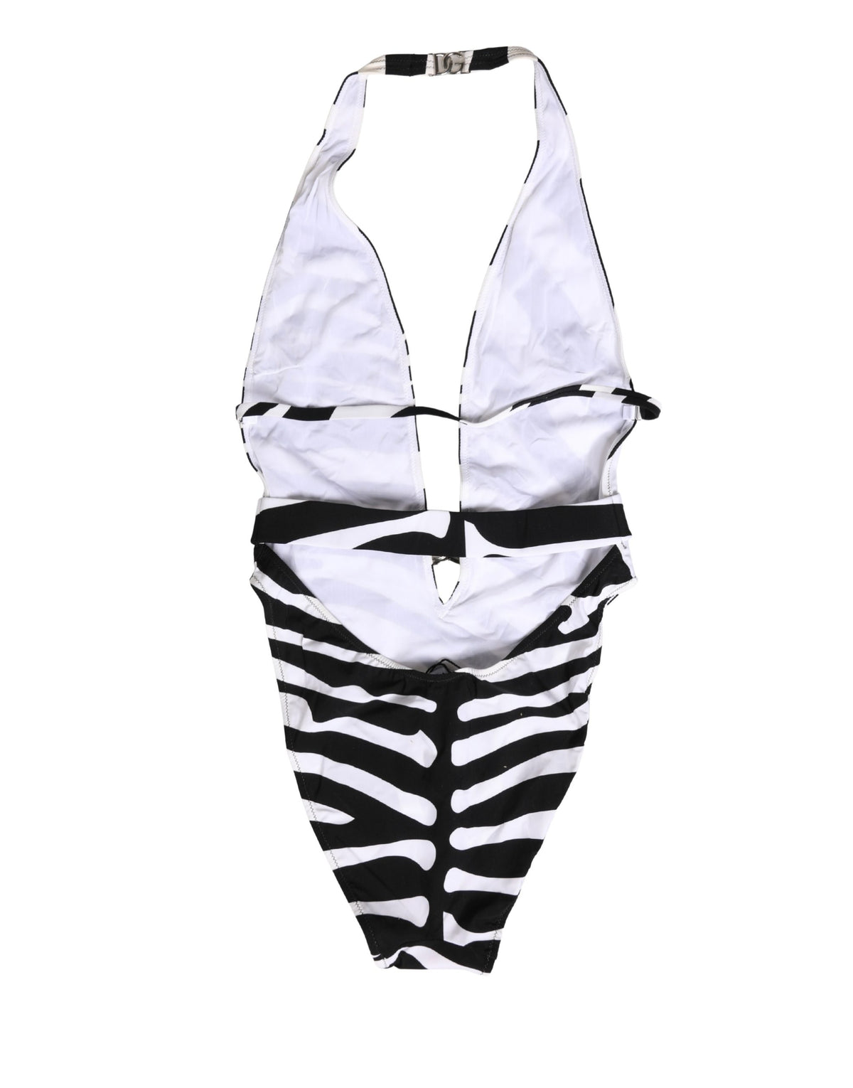 Dolce & Gabbana Schwarz-weißer Zebra-Badeanzug mit tiefem V-Ausschnitt