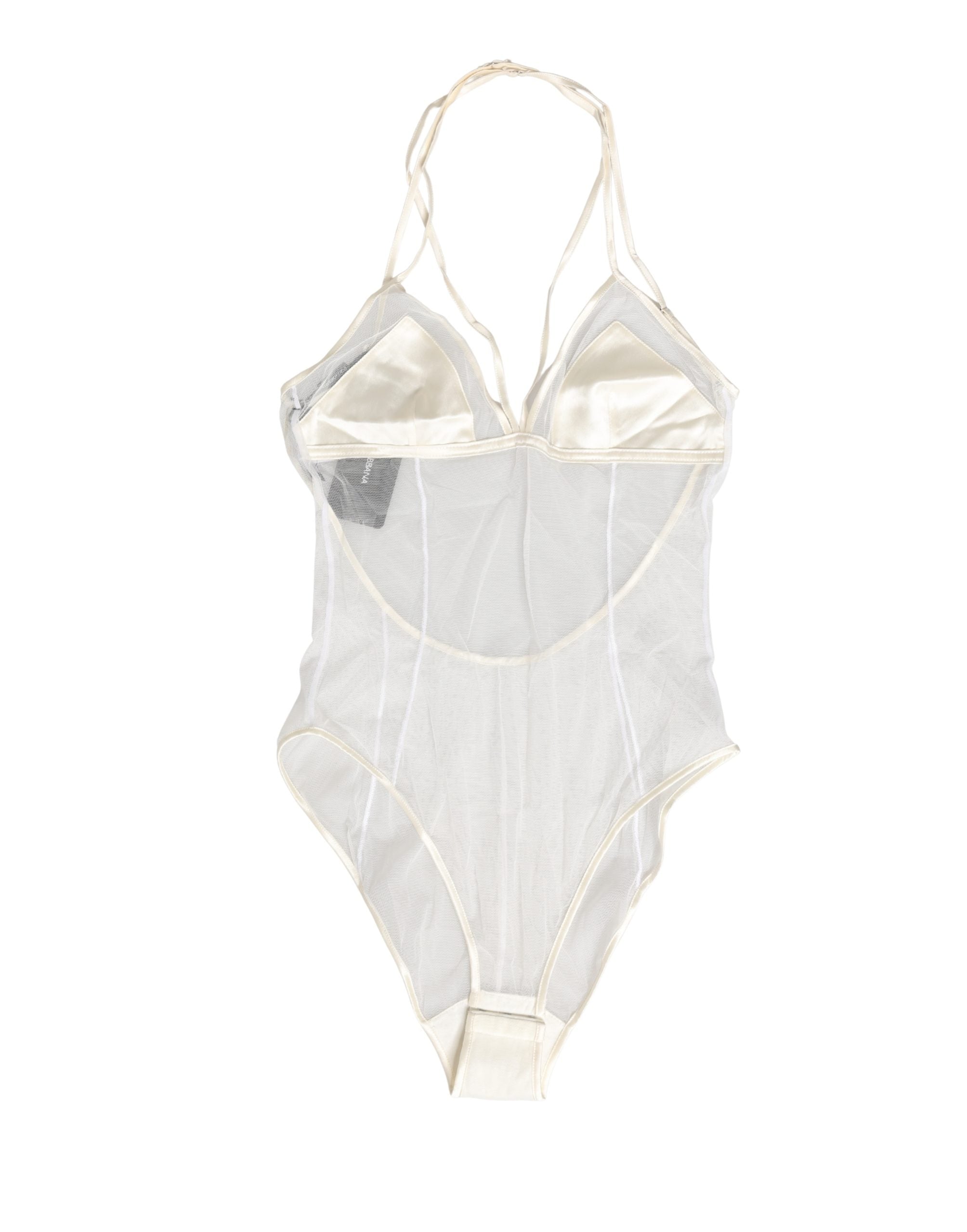 Dolce & Gabbana Weißer transparenter Body aus Nylon mit Neckholder-Trägern