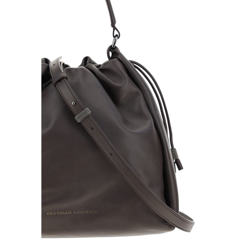 Brunello Cucinelli Braune Kalbsleder Bos Taurus Schultertasche