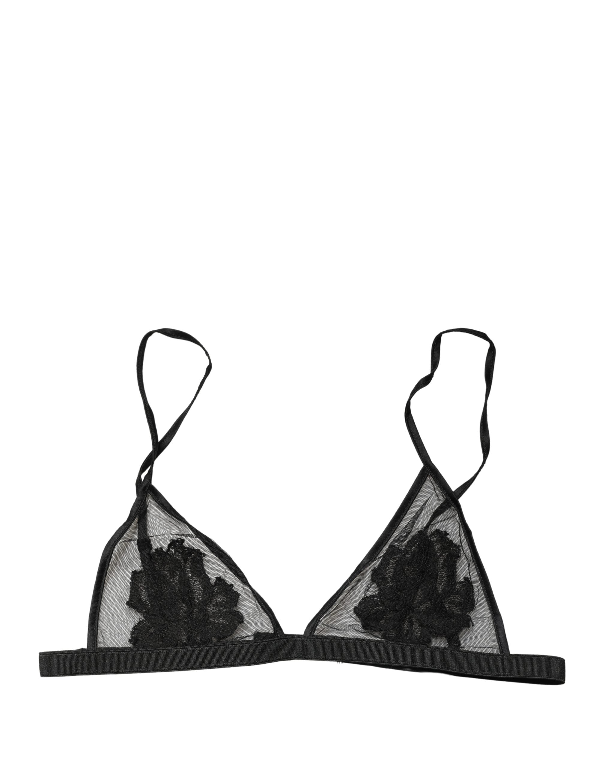 Dolce & Gabbana Schwarzer BH mit Blumenmuster, Soft Cup, Triangel