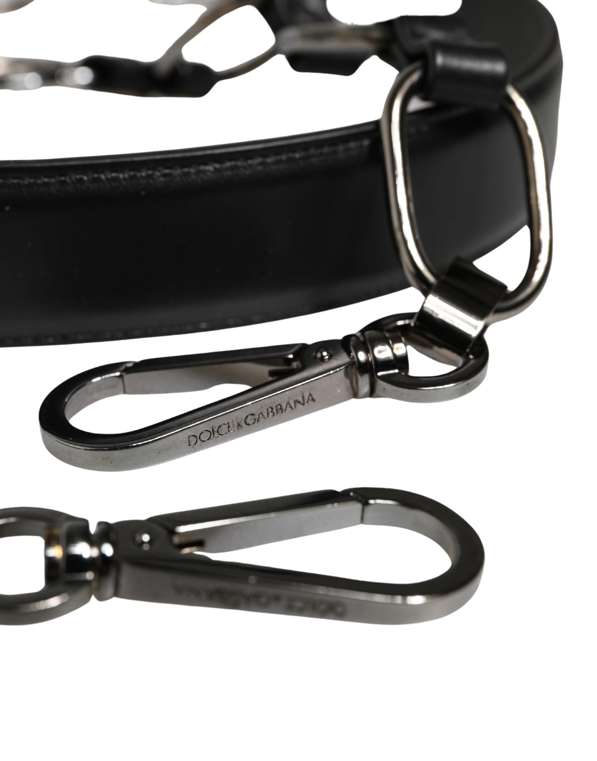 Dolce & Gabbana Schwarzer Leder-Schultergurt mit silberner Kette