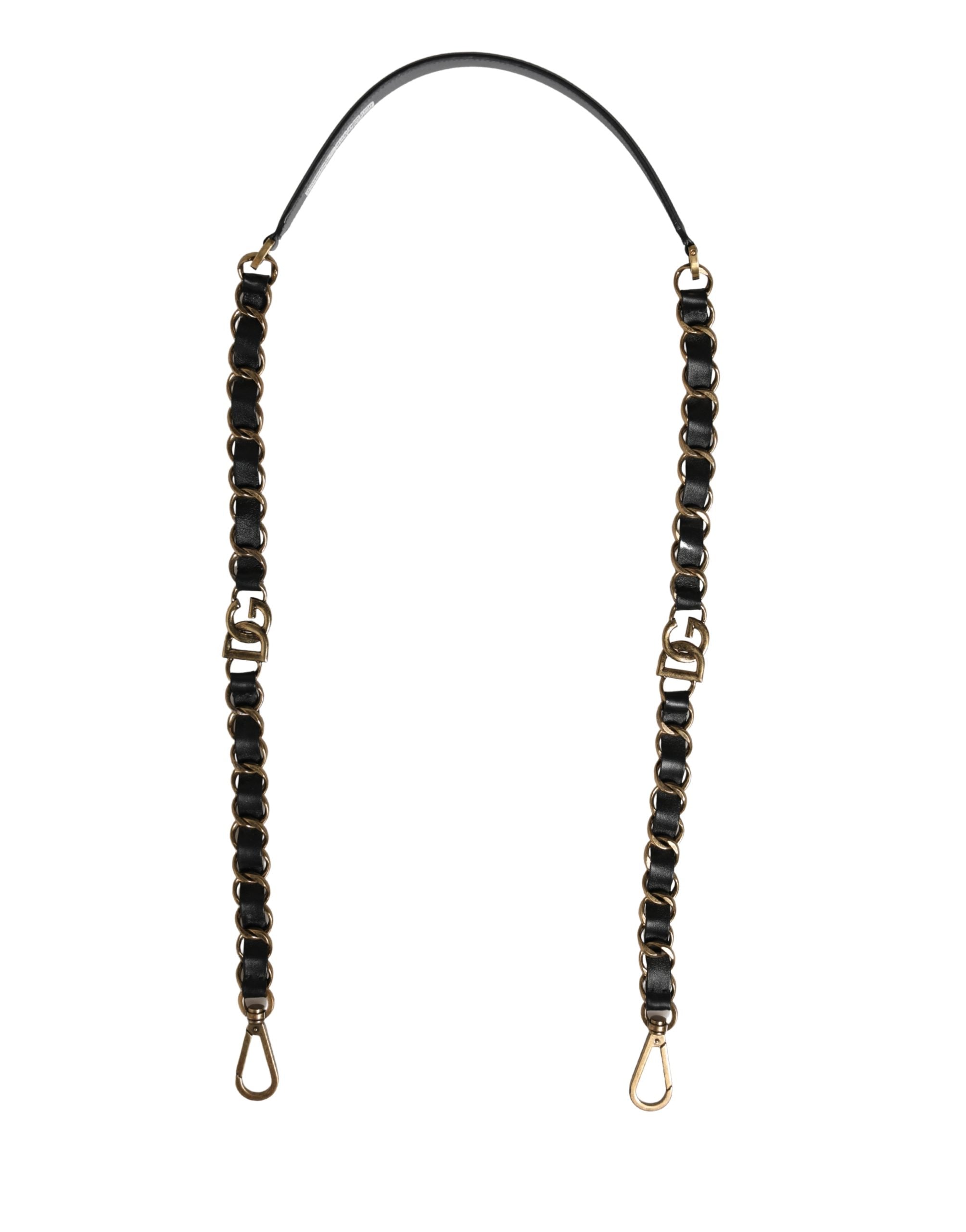 Dolce & Gabbana Schwarzes Leder Goldkette Tasche Accessoire Schulterriemen