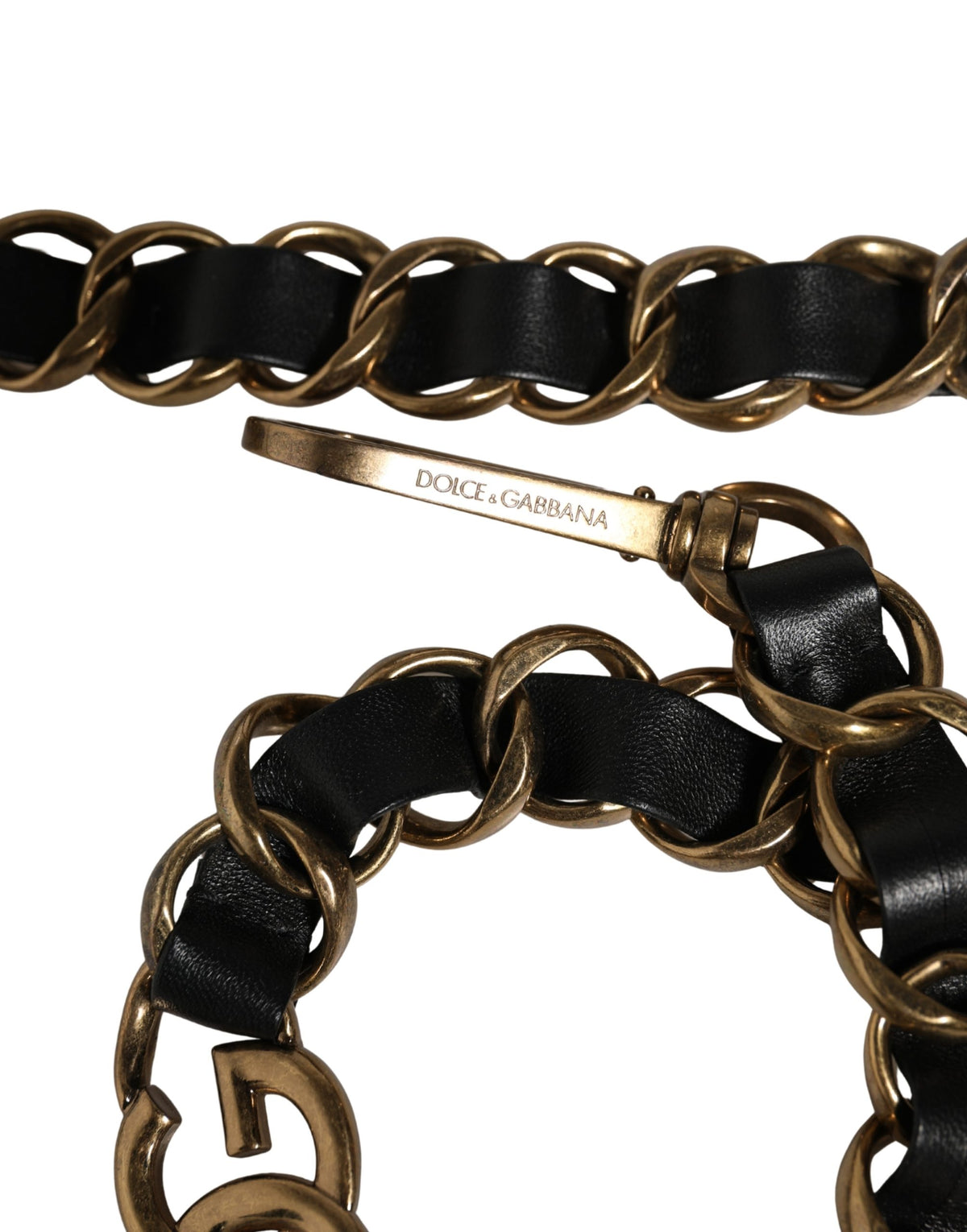 Dolce & Gabbana Schwarzes Leder Goldkette Tasche Accessoire Schulterriemen