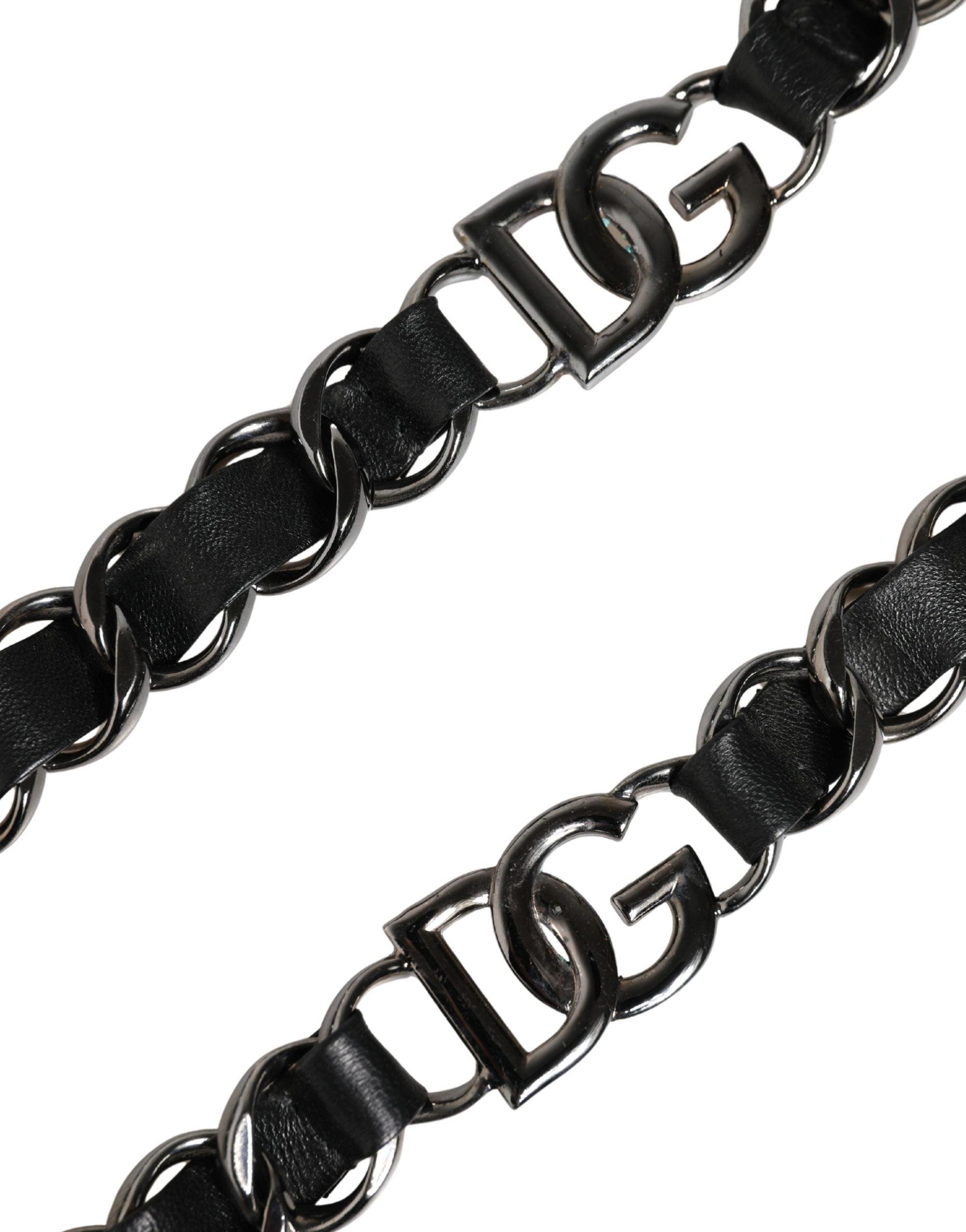 Dolce & Gabbana Schwarzer Leder-Schultergurt mit silberner Kette