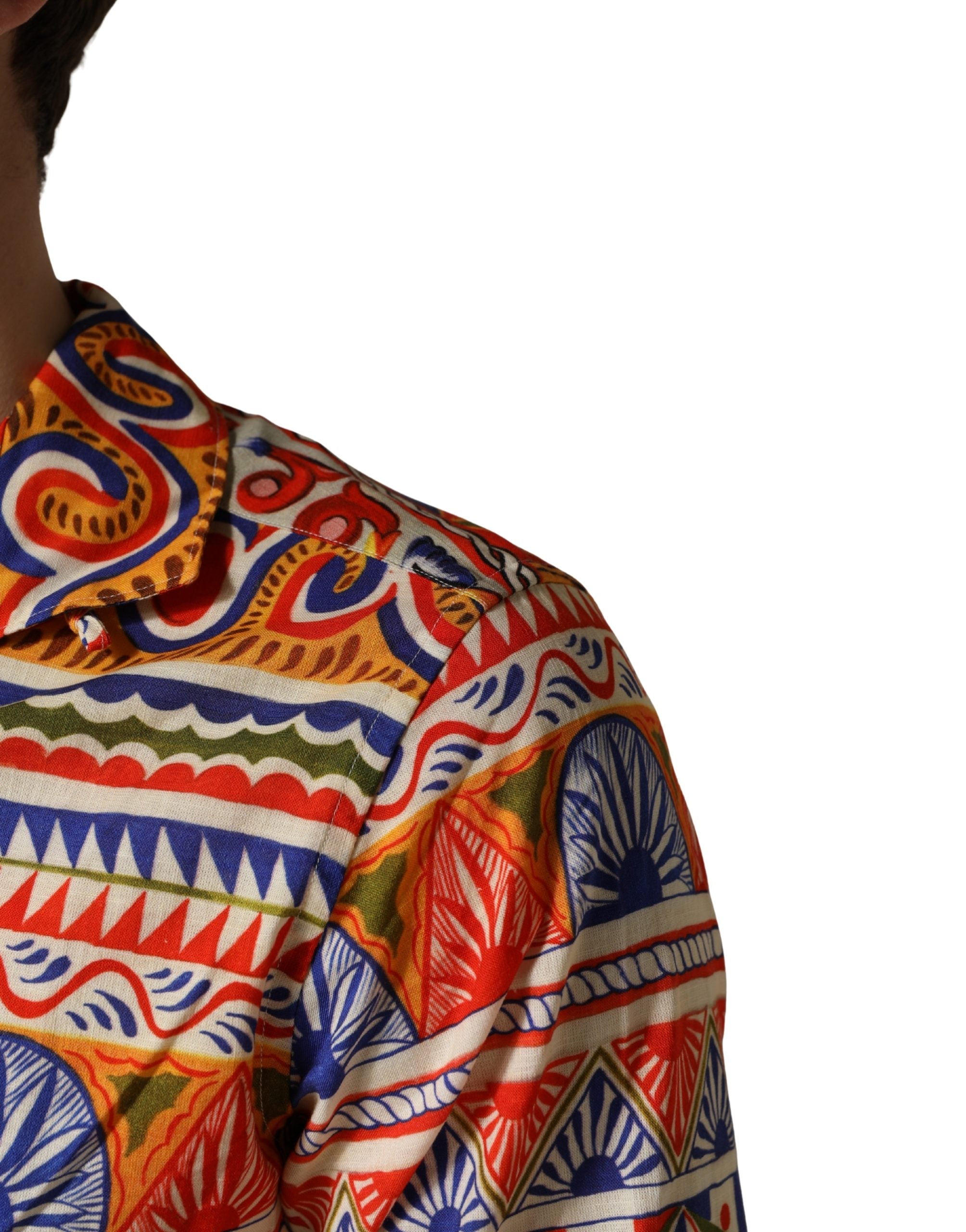 Dolce & Gabbana Mehrfarbiges Hemd aus Baumwoll-Twill im Stil des sizilianischen Karrens für Herren