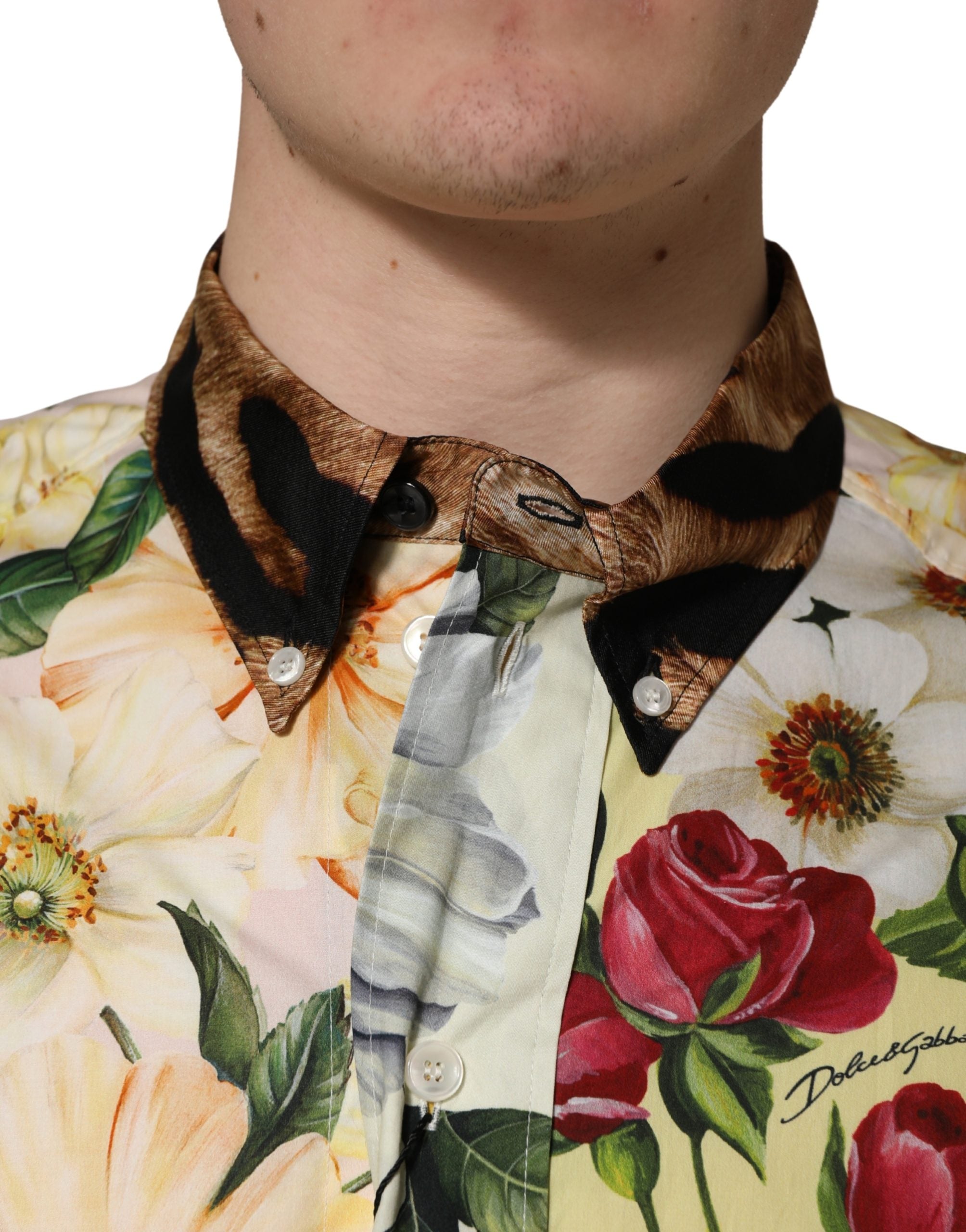 Dolce & Gabbana Hemd mit Multicolor-Blumen-Tierprint und Kragen