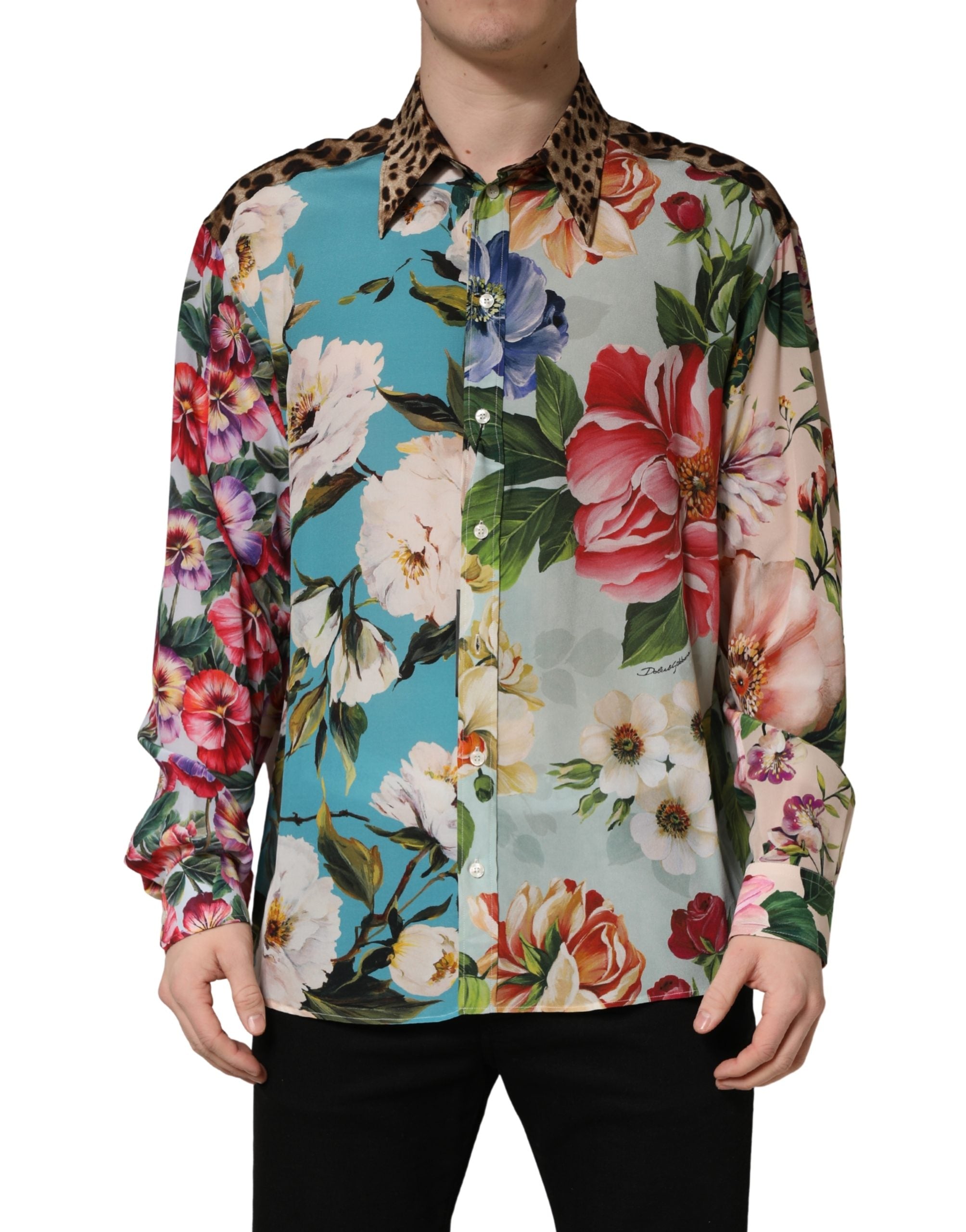 Dolce & Gabbana Hemd mit Multicolor-Blumen-Tierprint und Kragen