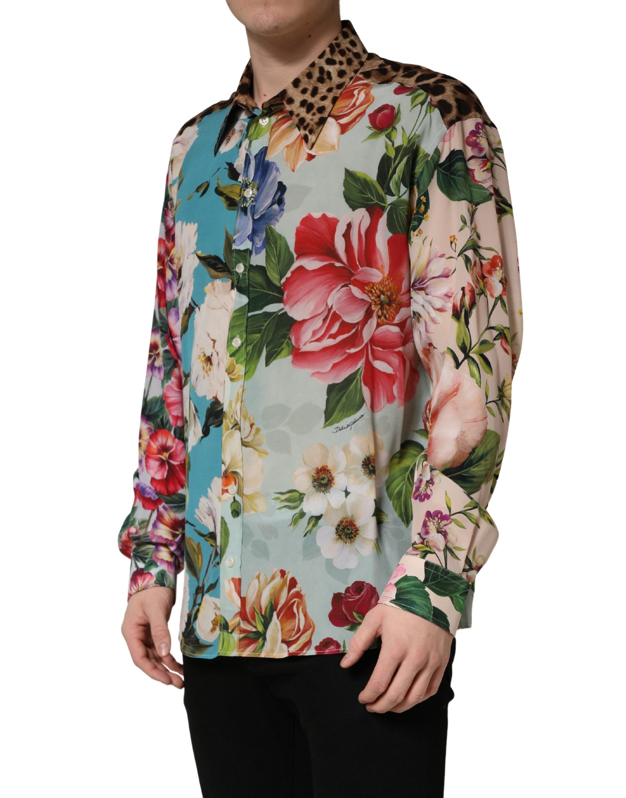 Dolce & Gabbana Hemd mit Multicolor-Blumen-Tierprint und Kragen