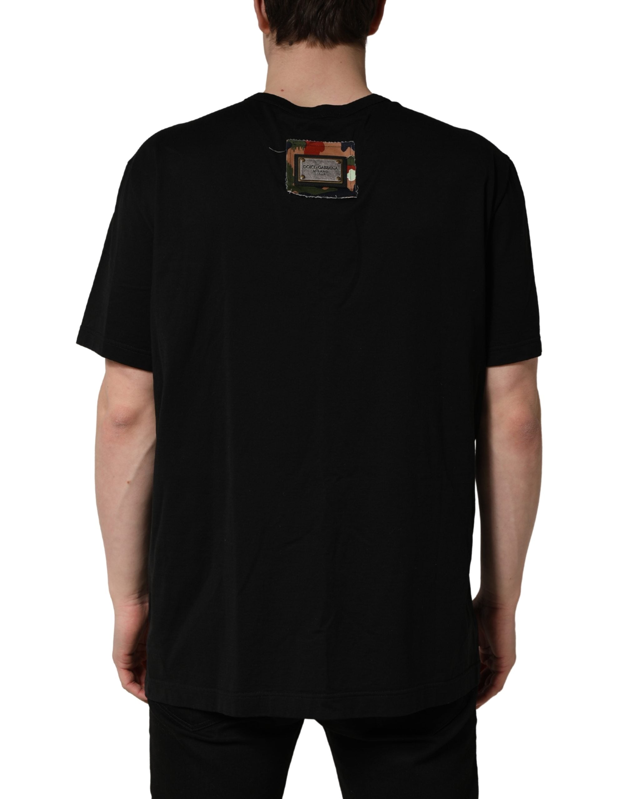 Dolce & Gabbana Schwarzes T-Shirt mit Camouflage-Grafikprint und Rundhalsausschnitt aus Baumwolle