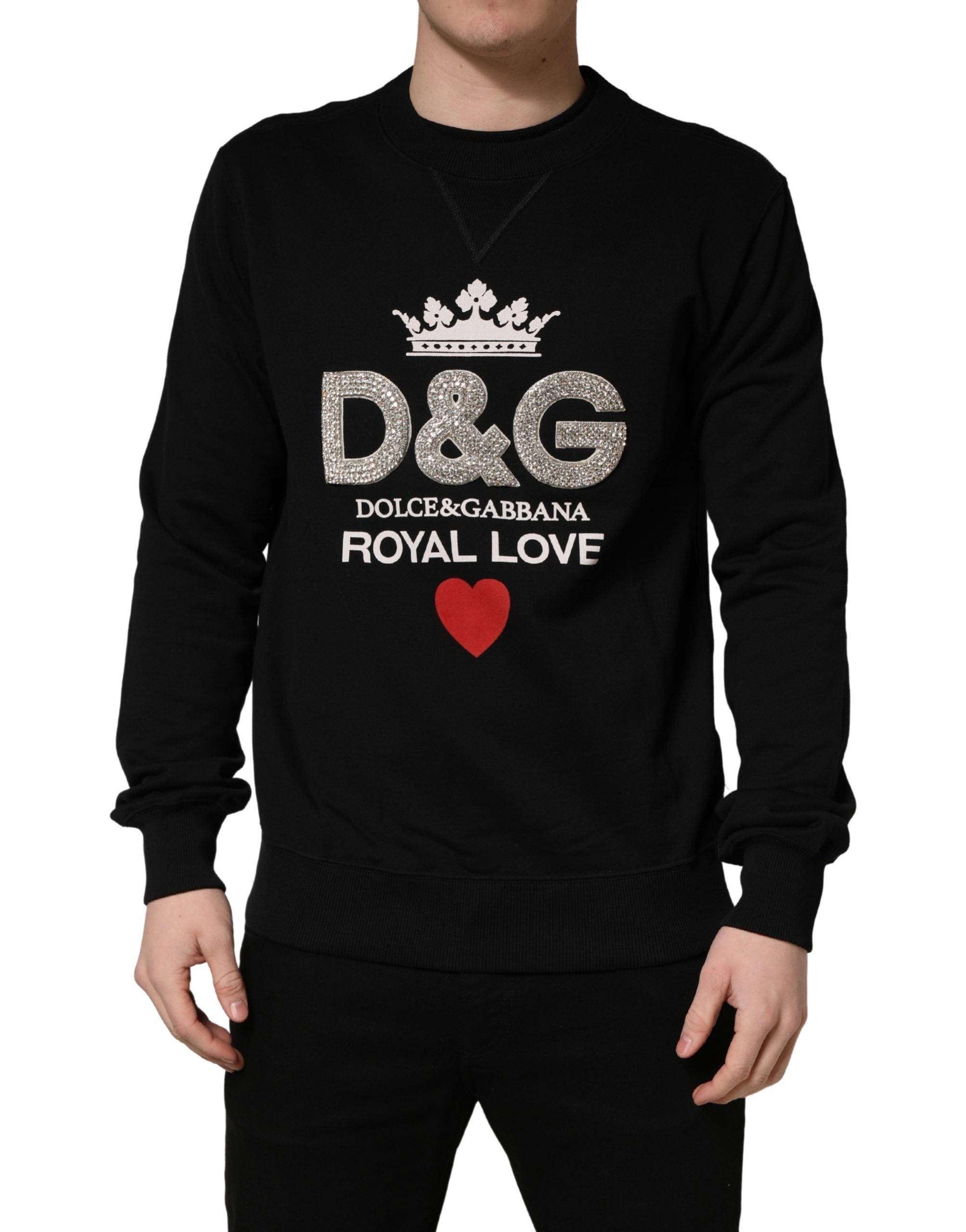 Dolce & Gabbana Schwarzer Sweatshirt-Pullover mit Verzierungen aus Baumwolle