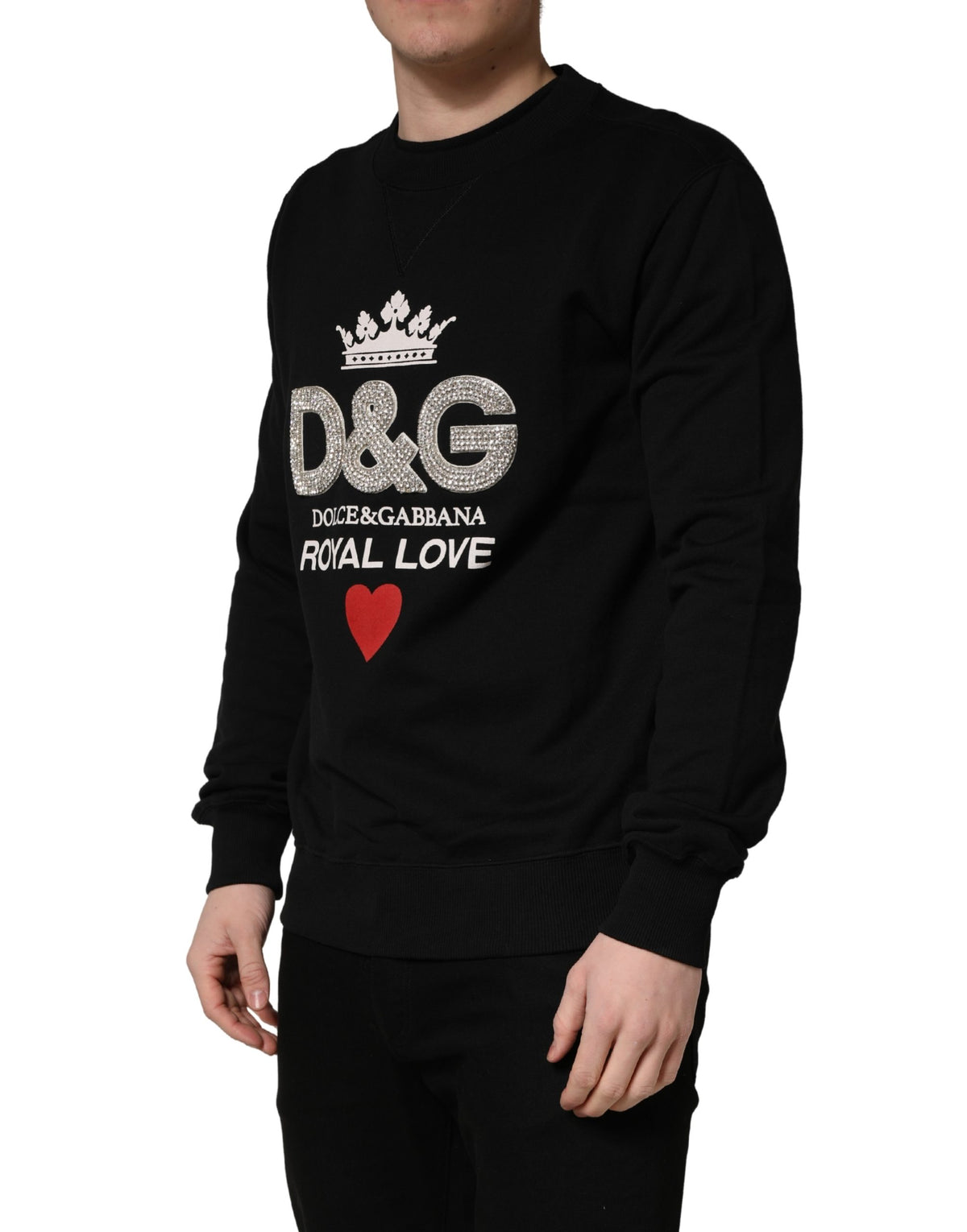 Dolce & Gabbana Schwarzer Sweatshirt-Pullover mit Verzierungen aus Baumwolle