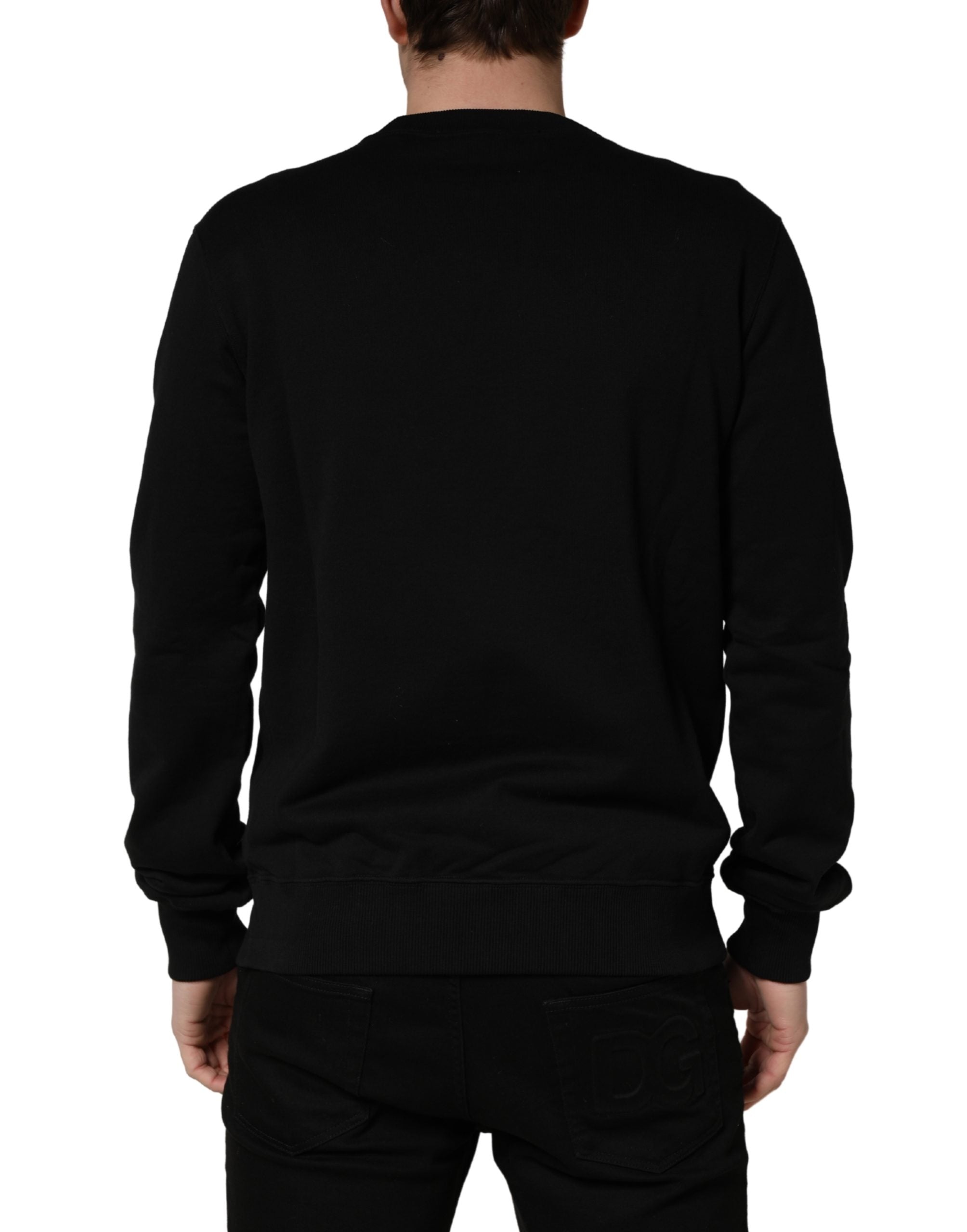 Dolce & Gabbana Schwarzer Sweatshirt-Pullover mit Verzierungen aus Baumwolle