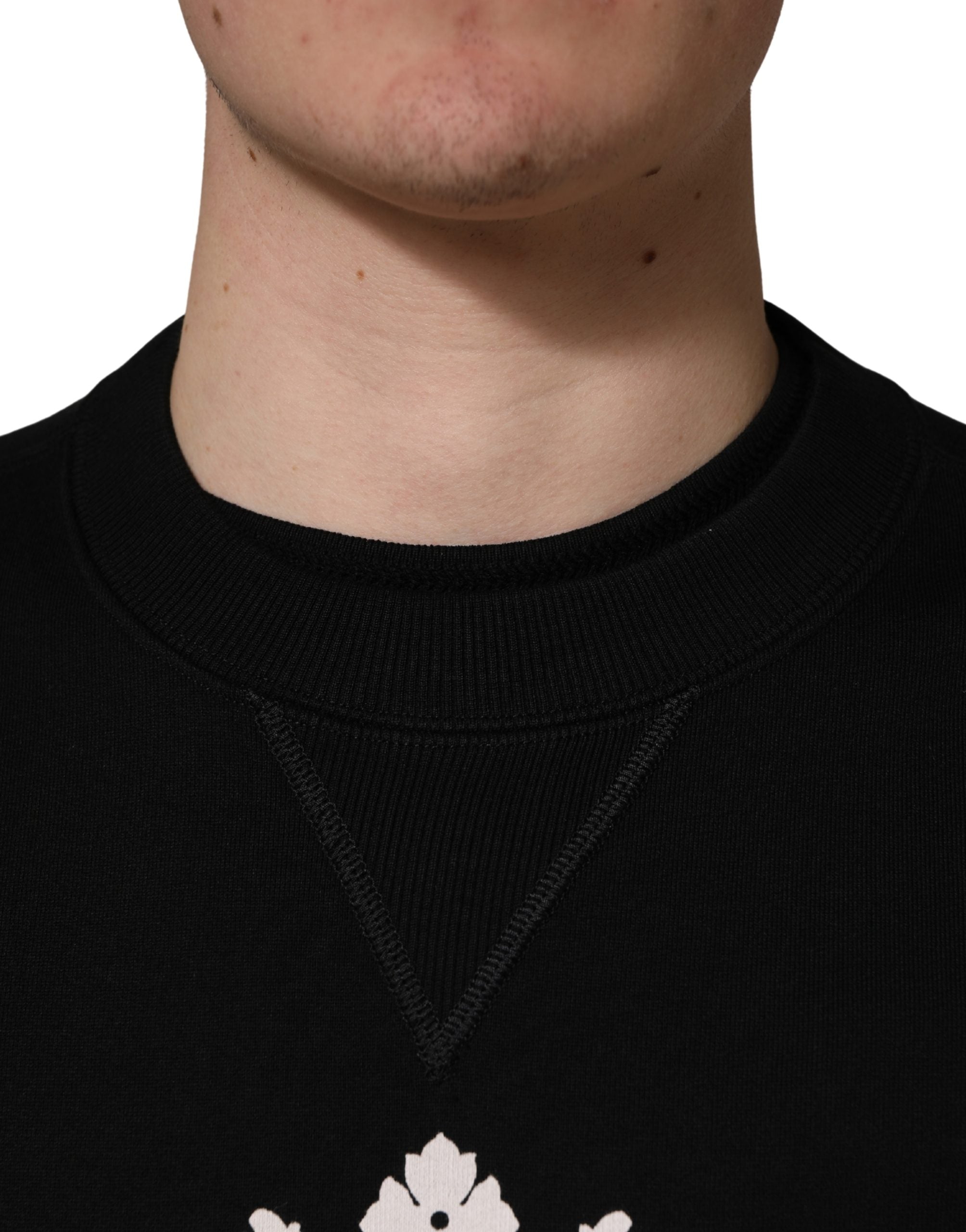 Dolce & Gabbana Schwarzer Sweatshirt-Pullover mit Verzierungen aus Baumwolle