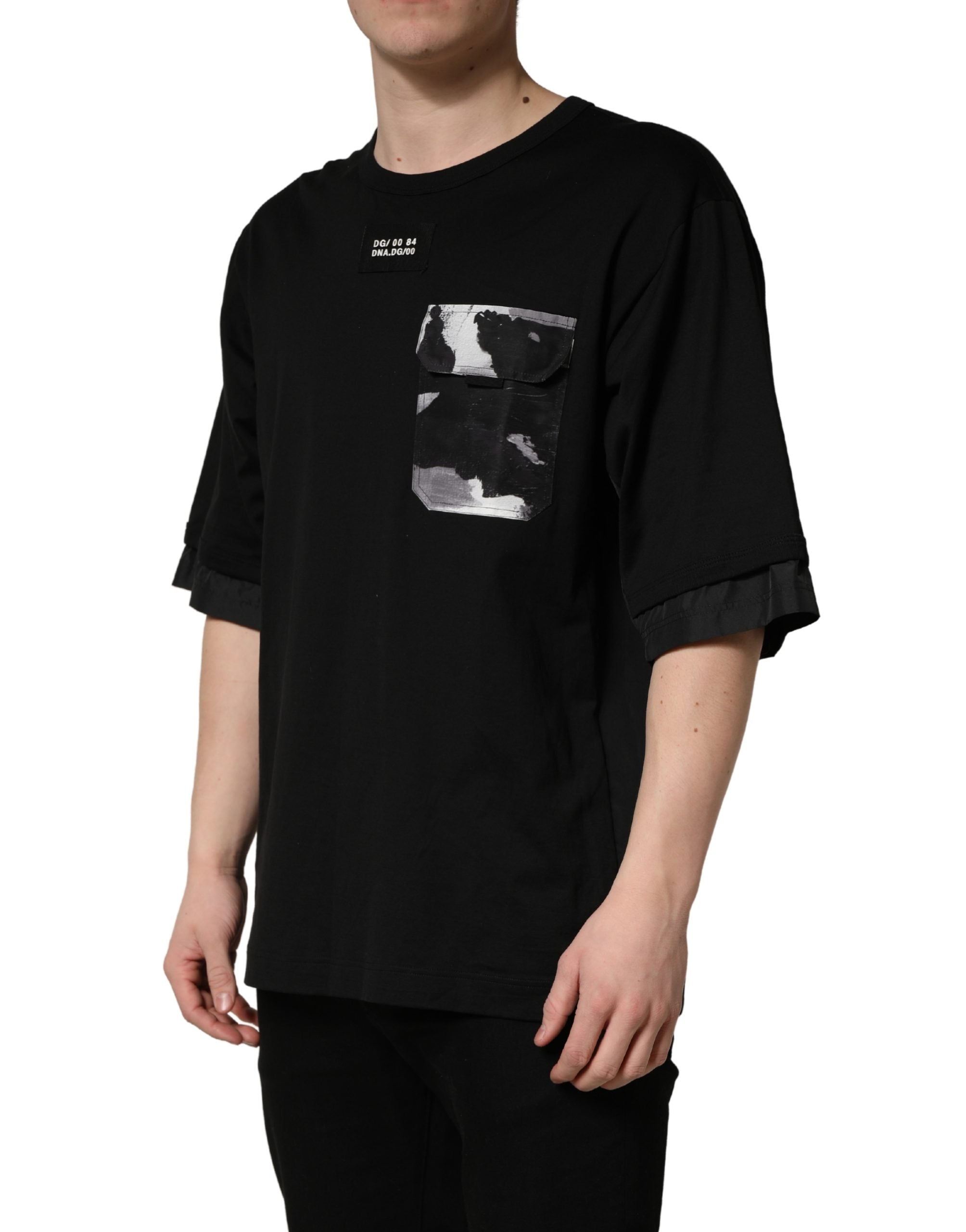 Dolce & Gabbana Schwarzes Oversize-T-Shirt mit Camouflage-Tasche