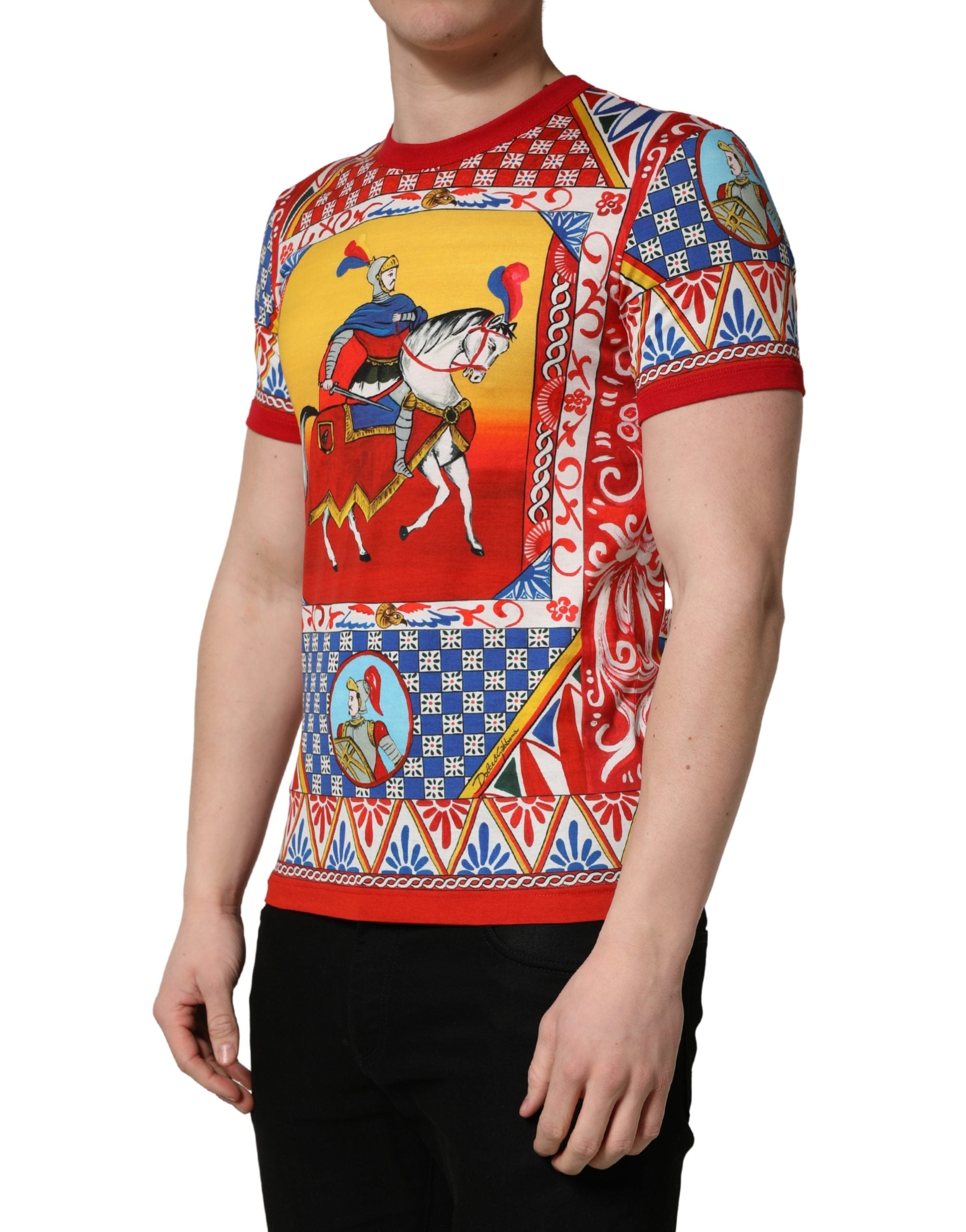 Dolce & Gabbana Multicolor Carretto Print Rundhals-T-Shirt