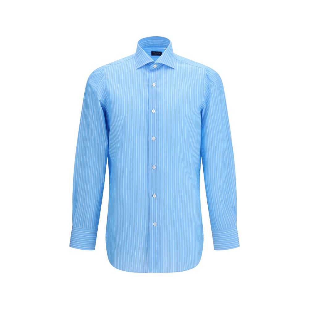 Finamore Blaues Baumwollhemd mit Muster