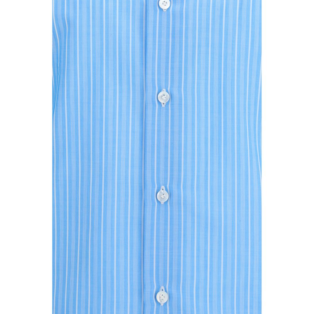 Finamore Blaues Baumwollhemd mit Muster