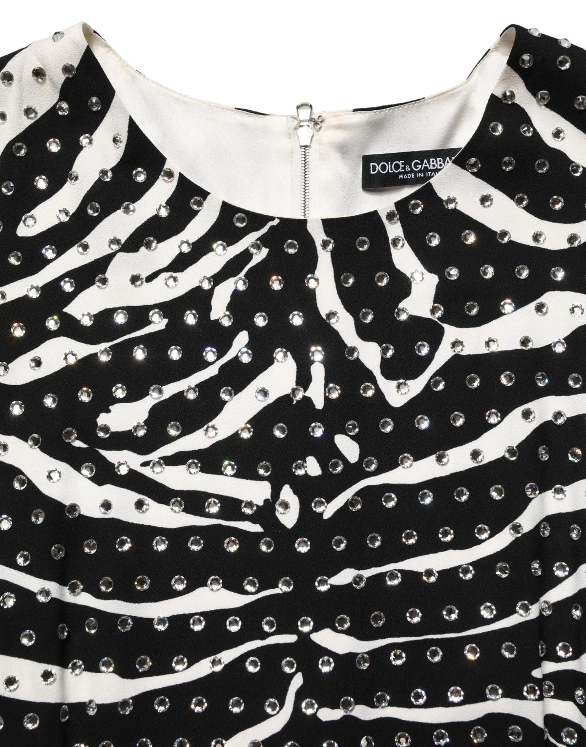 Dolce & Gabbana Kleines Kleid mit Zebra-Strasssteinen in Schwarz und Weiß
