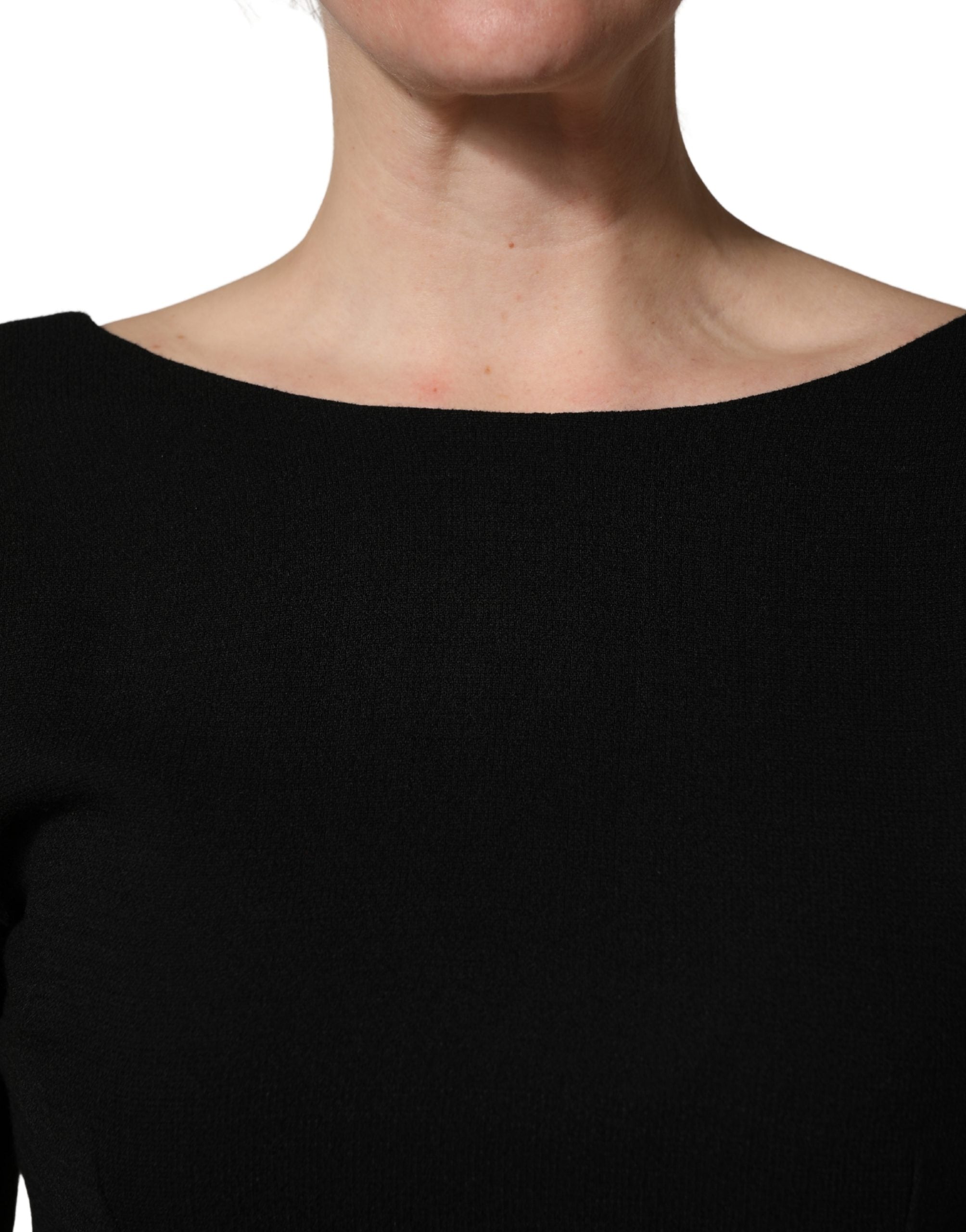Dolce & Gabbana Schwarzes Midikleid aus Wollkrepp mit langen Ärmeln