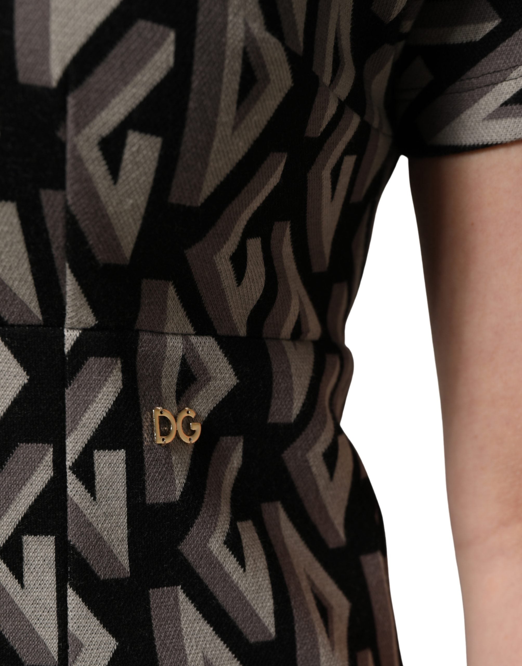 Dolce & Gabbana Schwarzes Kleid aus Baumwolle mit Logo-Print, knielang