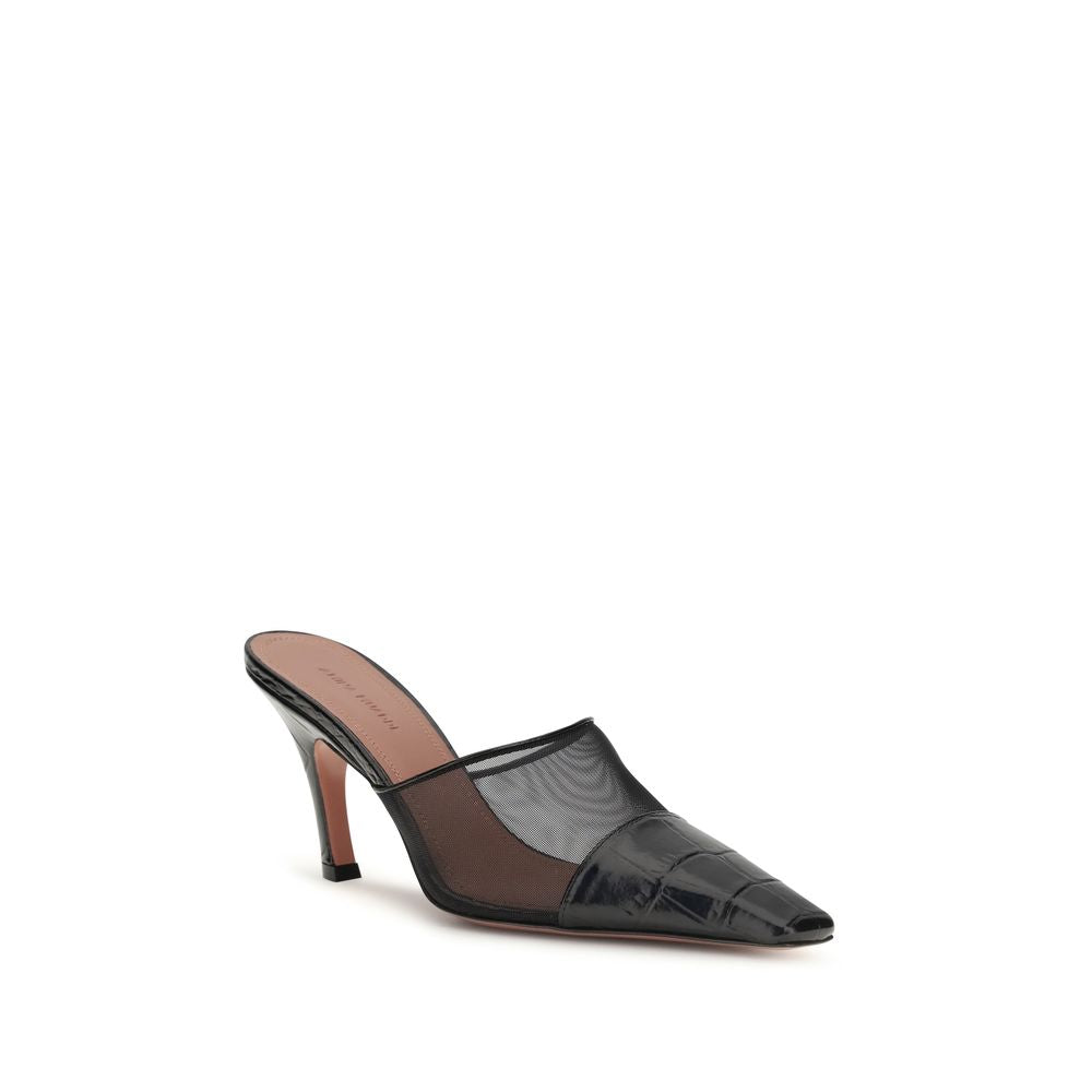 Amina Muaddi Schwarze Bos Taurus Kalbsleder-Mules