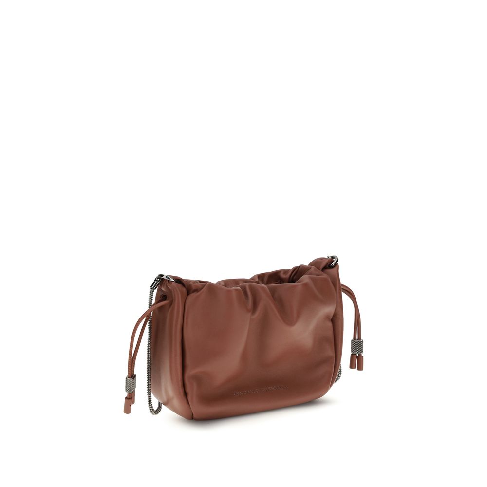 Brunello Cucinelli Braune Kalbsleder Bos Taurus Schultertasche