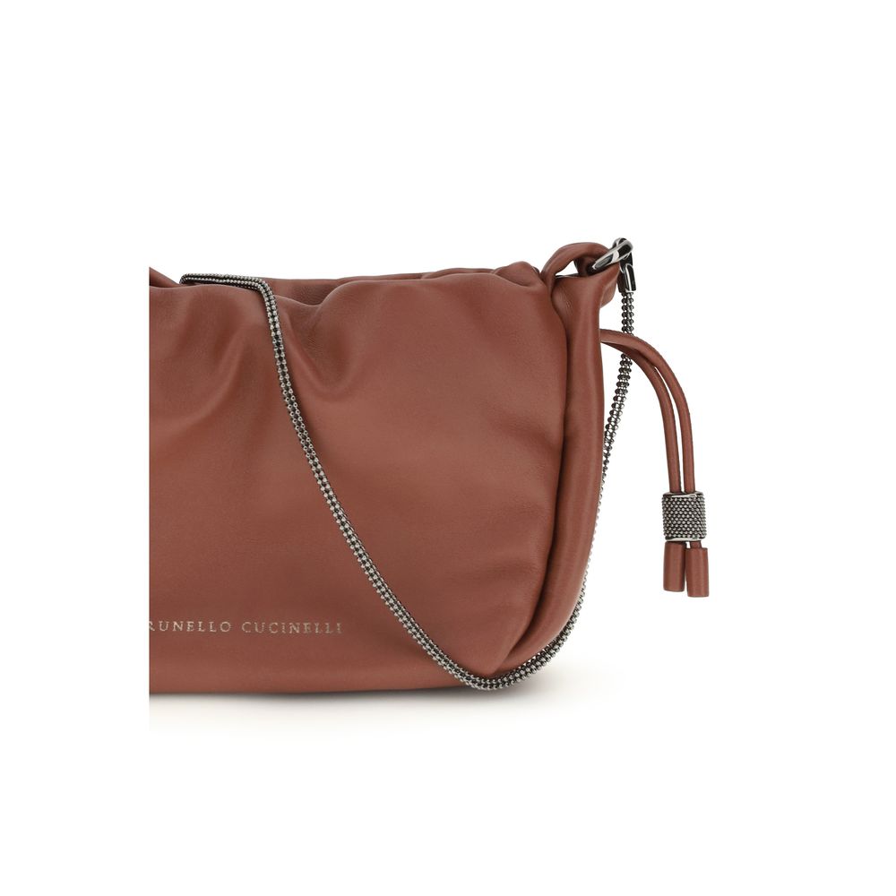 Brunello Cucinelli Braune Kalbsleder Bos Taurus Schultertasche