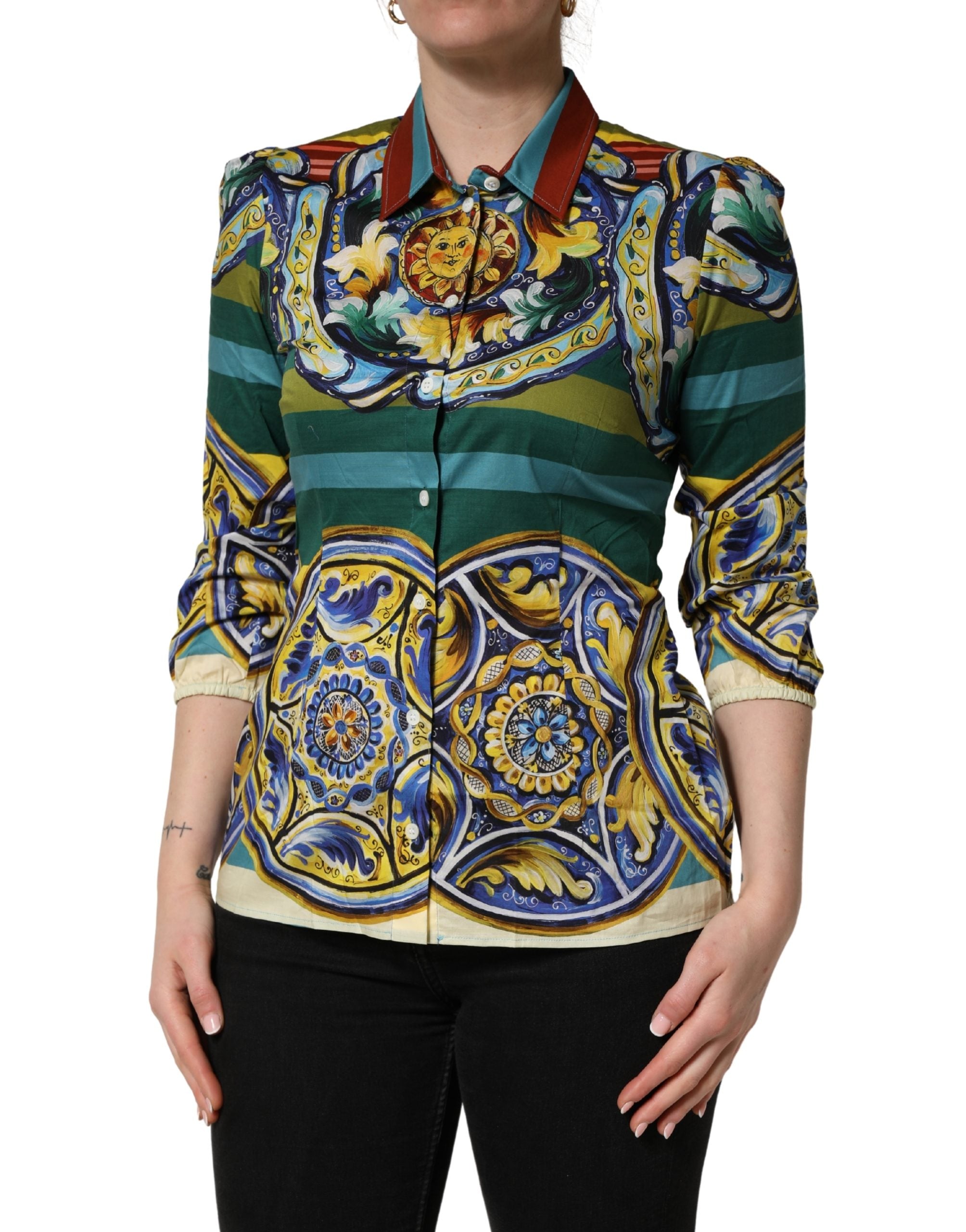 Dolce & Gabbana Bluse aus Baumwolle mit Multicolor Majolica-Print