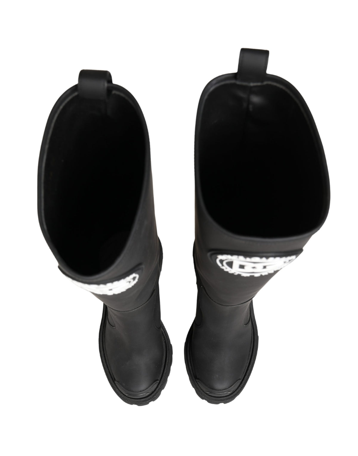 Dolce & Gabbana Schwarze Gummierte Leder High Boots Schuhe