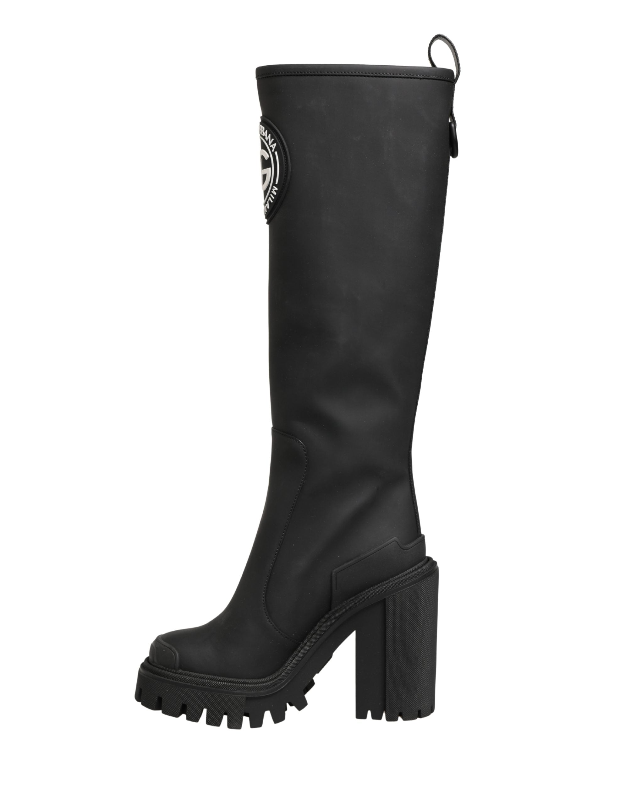 Dolce & Gabbana Schwarze Gummierte Leder High Boots Schuhe