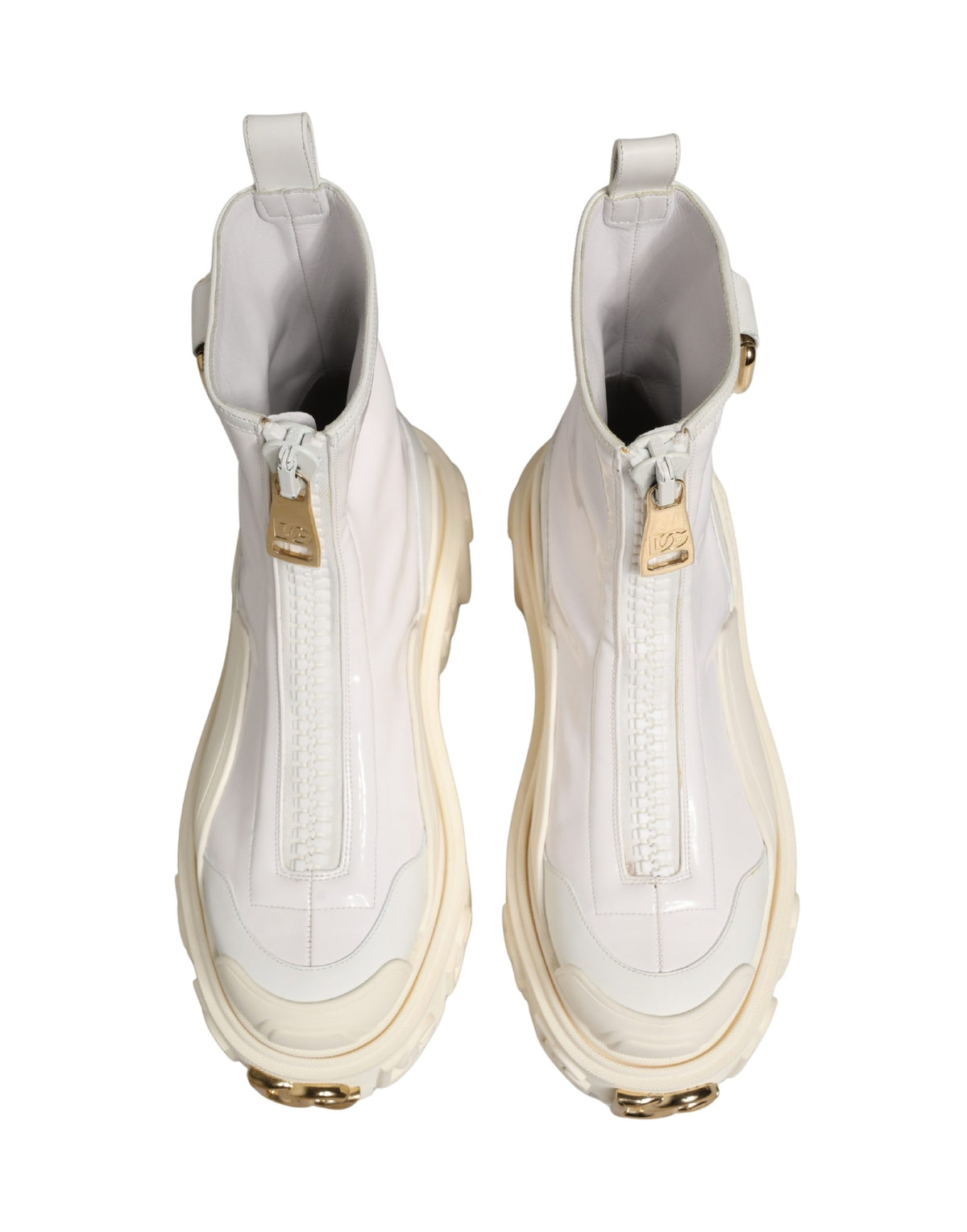 Dolce & Gabbana Weiße Leder-Stiefeletten mit Gummi-Logo