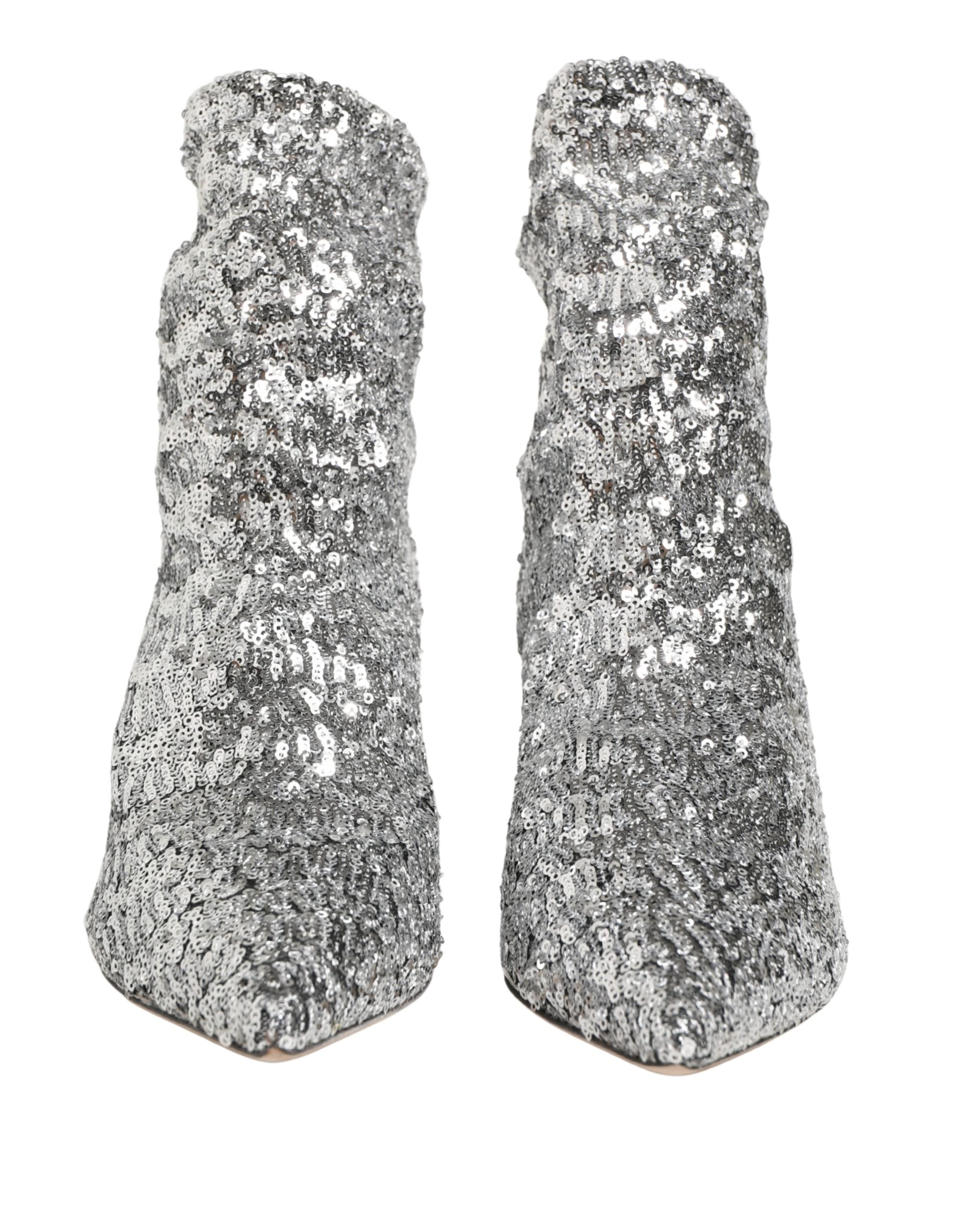 Dolce & Gabbana Kurze Stiefel mit silbernen Pailletten und Stretch-Anteil
